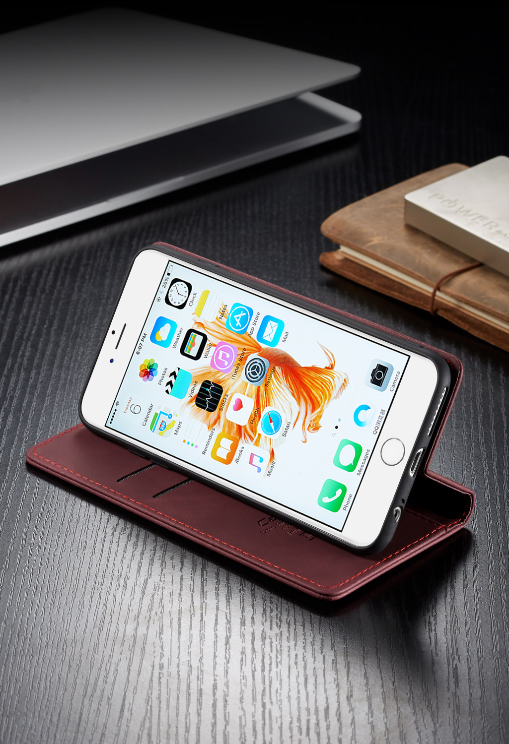 CASEME 013 Serio Automacimento Caso de Pato de Catura PU PU Automável Para Iphone 6s / 6 4,7 Polegadas - Vinho Vermelho