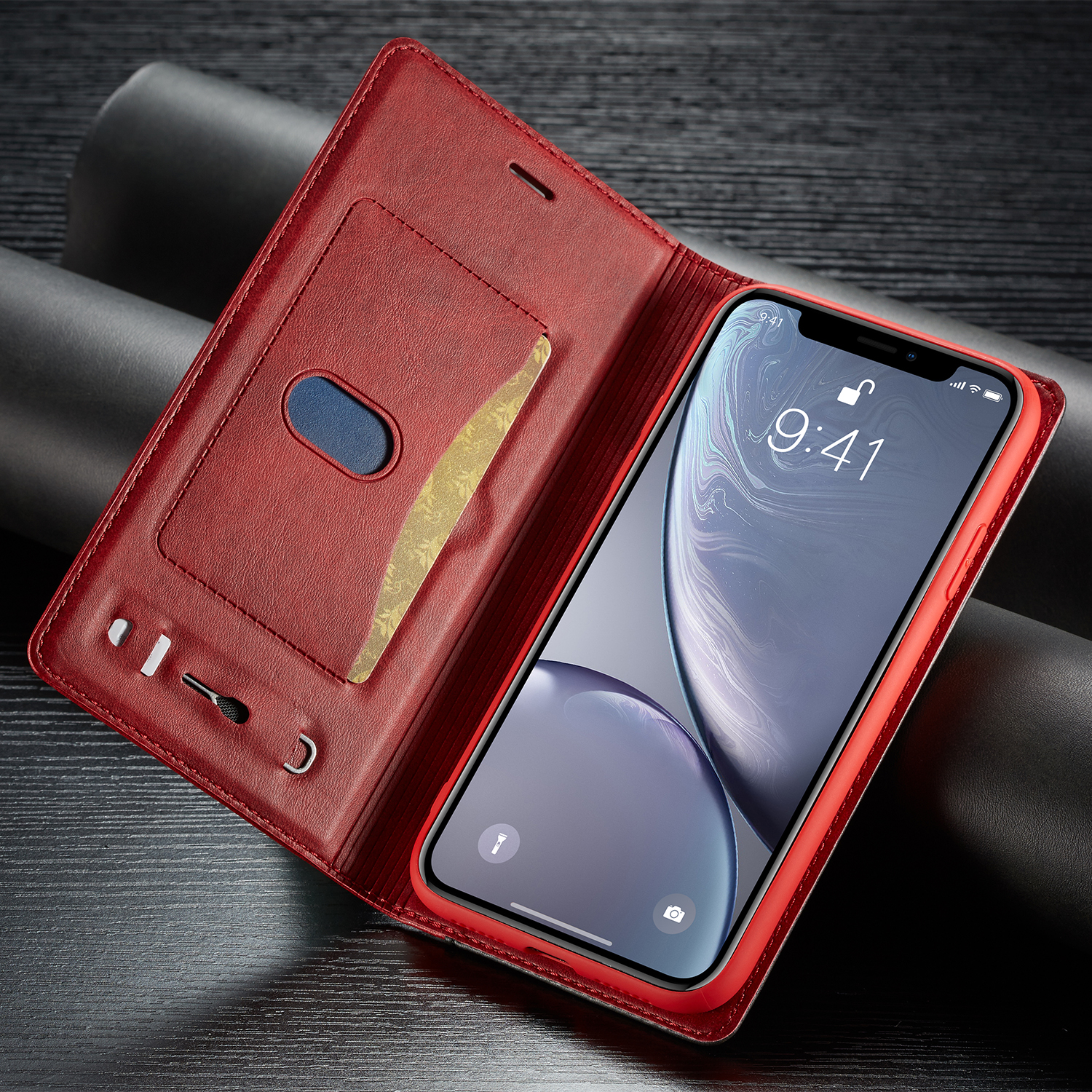 Lc. Case de Tarjetas de Cuero Imeeke LC-001 Para Iphone XR - Marrón