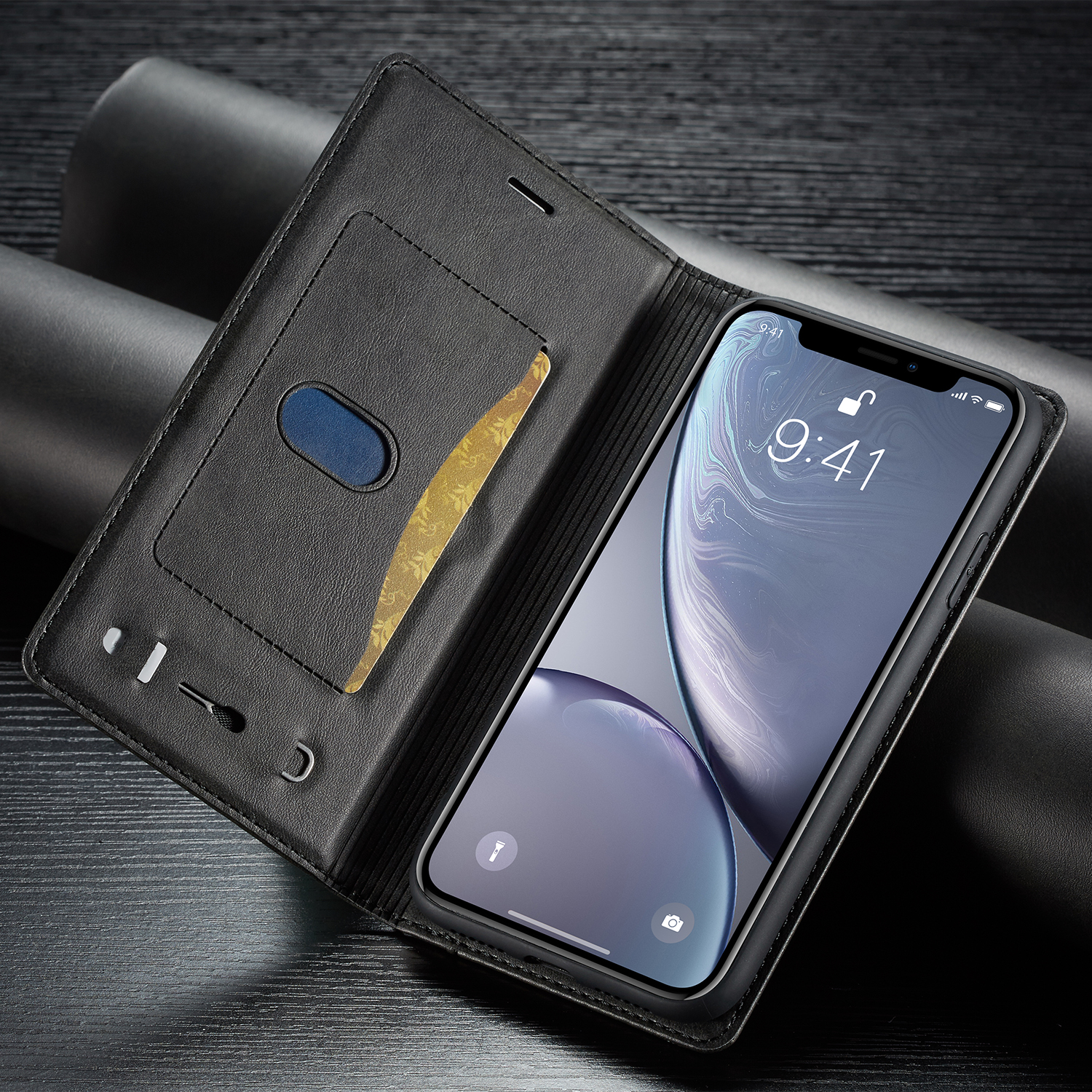 Lc. Imeeke LC-001 Étui du Support de Carte en Cuir Pour Iphone XR - Brun