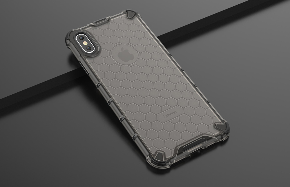 Cubierta de Caparazón Móvil Honeycomb Shock Absomber TPU + PC Hybrid Back Para Iphone XS Max 6.5 Pulgadas - Gris