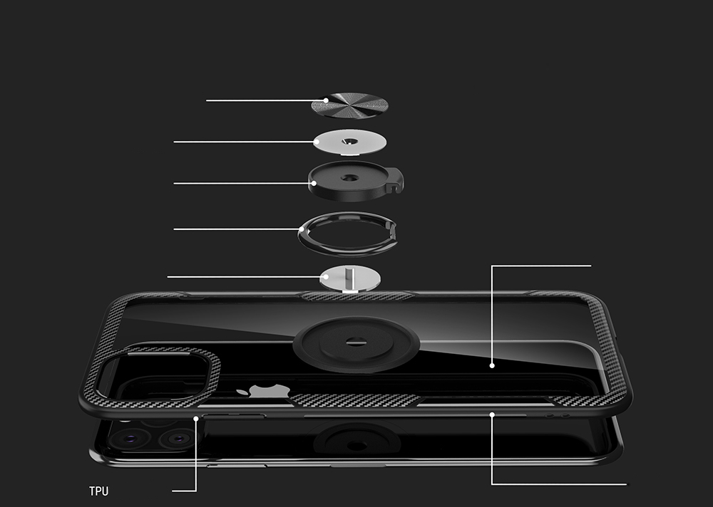 Кольцо Для Кольца Пальца TPU + PC + Металлическая Оболочка Телефона [встроенный Магнитный Металлический Лист] Для Iphone 11 Pro Max 6,5 Дюйма (2019) - Серебро/черный