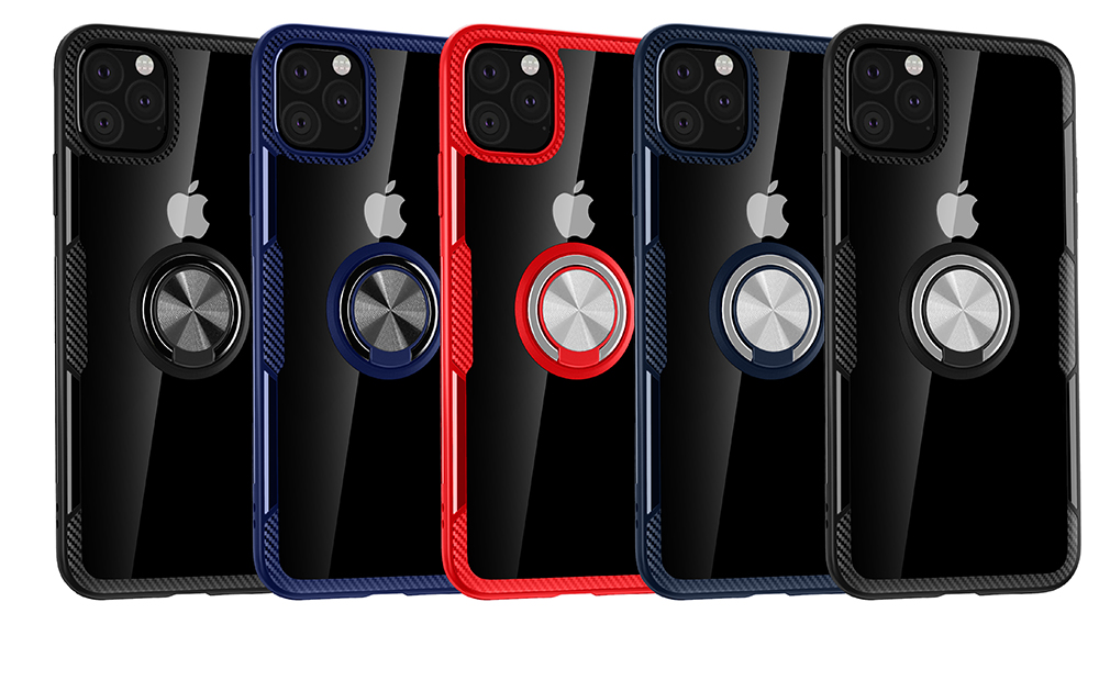 Kickstand TPU + PC + Shell Metal Phone Shell [feuille de Métaux Magnétique Intégrée] Pour Iphone 11 Pro Max 6,5 Pouces (2019) - Argent / Noir