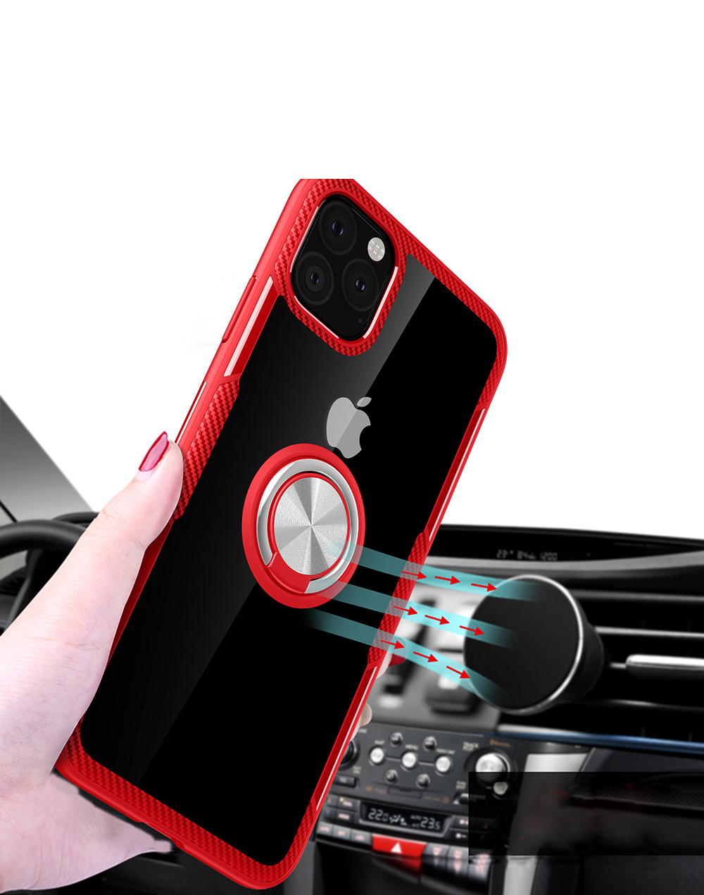 Fingerring Kickstand TPU + PC + Metall-telefonschale [eingebauter Magnetmetallblech] Für Iphone 11 Pro Max 6,5 Zoll (2019) - Silber Schwarz