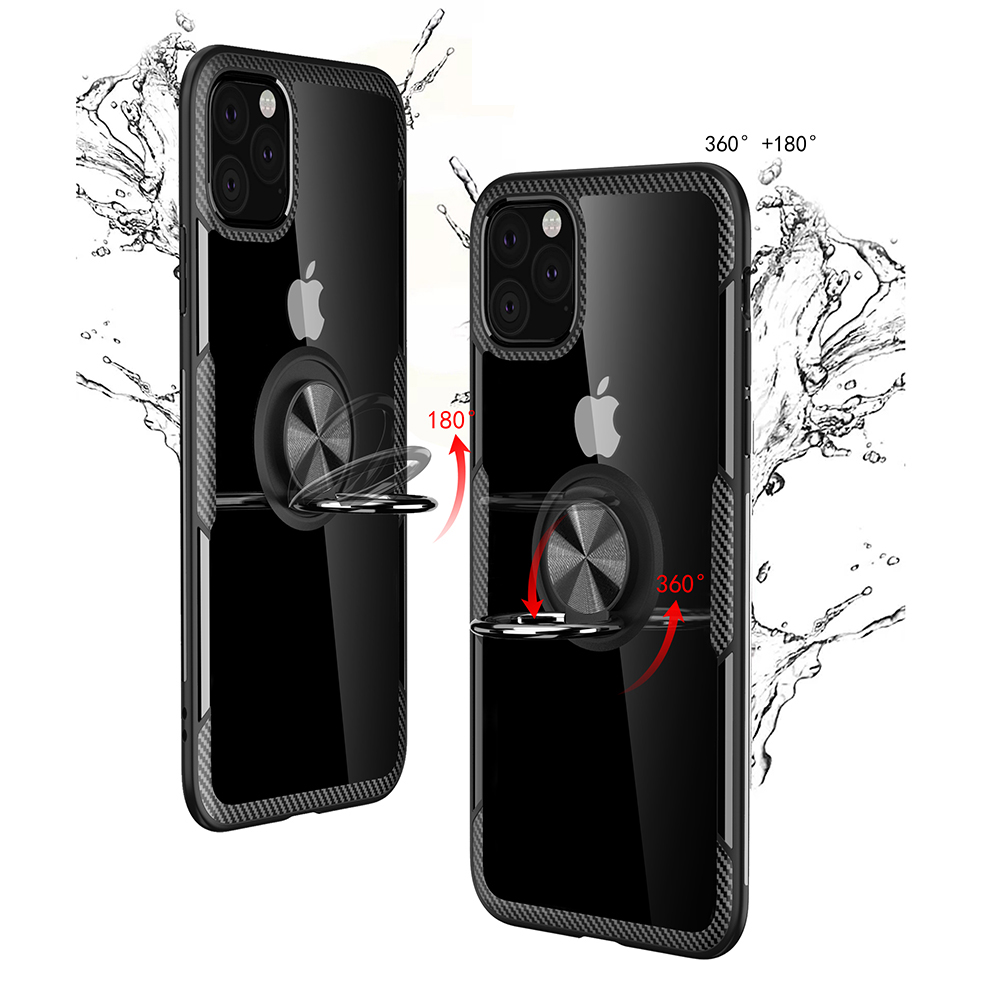 Finger Ring Kickstand TPU + PC + Metal Phone Shell [foglio Metallico Magnetico Incorporato] Per Iphone 11 Pro Max 6,5 Pollici (2019) - Argento/nero