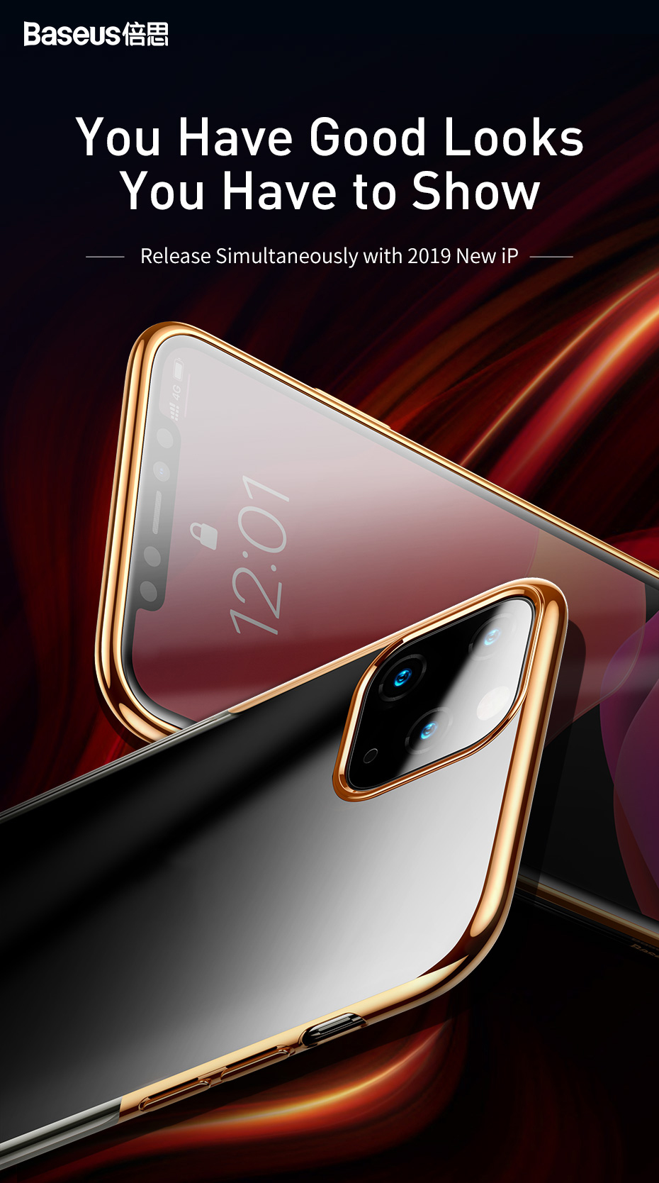 Baseus Glitter Series Plate de Plástico Duro Para Iphone 11 Pro 5.8 Pulgadas (2019) - Rojo