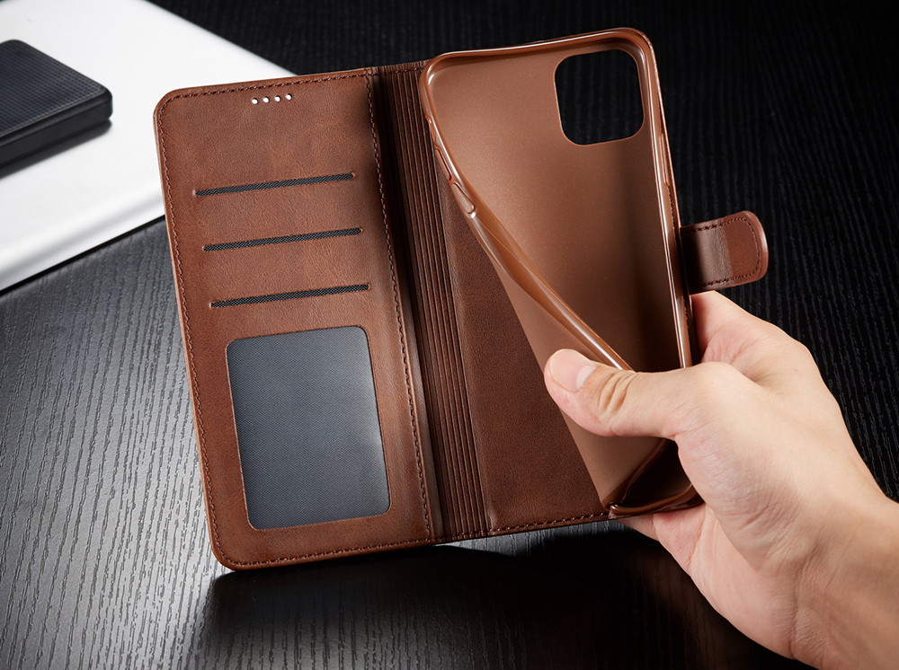 Lc. Imeeke PU Cuir Protective Flip Wallet Case Pour Iphone 11 Pro 5.8-pouces (2019) - Brun