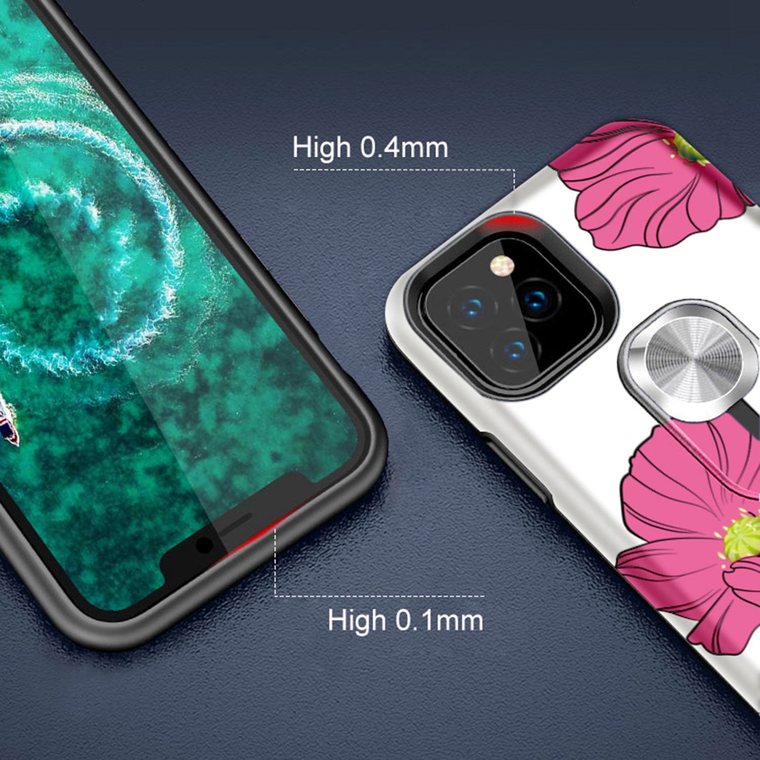 UV Light Color-changing Flower Pattern TPU+PC Phone Case with Finger Ring for iPhone 11 Pro 5.8 inch (2019) - Red Flower-8