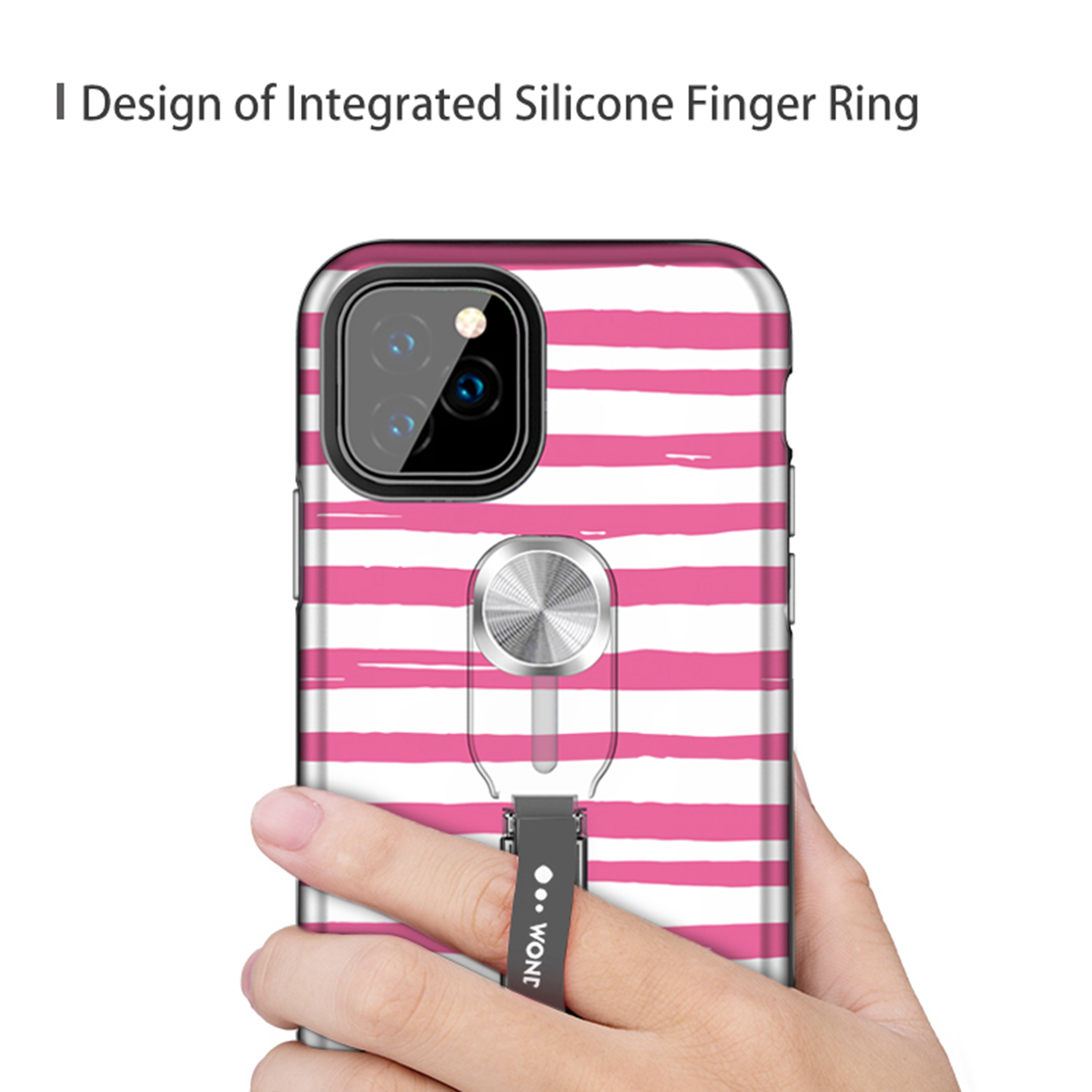 UV Light Color-changing Flower Pattern TPU+PC Phone Case with Finger Ring for iPhone 11 Pro 5.8 inch (2019) - Watermelon-6