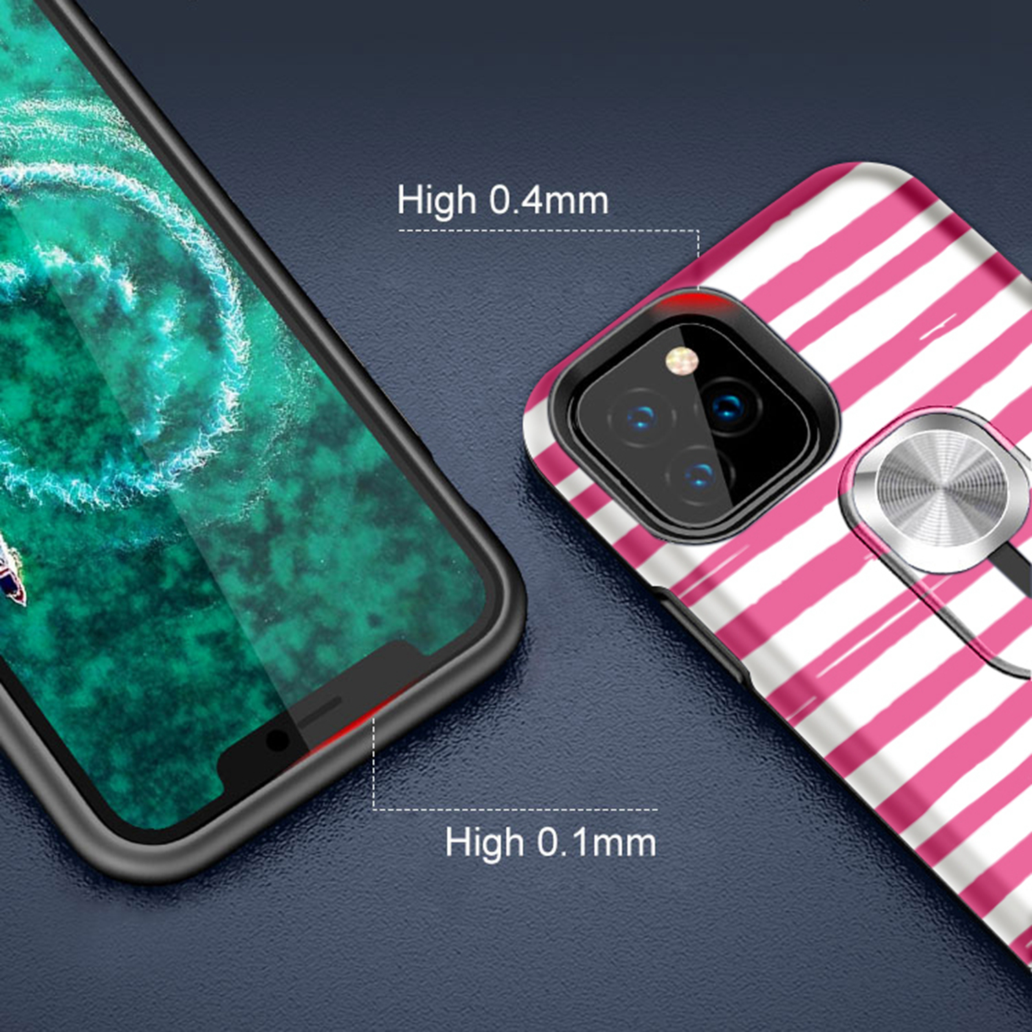 UV Light Color-changing Flower Pattern TPU+PC Phone Case with Finger Ring for iPhone 11 Pro 5.8 inch (2019) - Watermelon-8