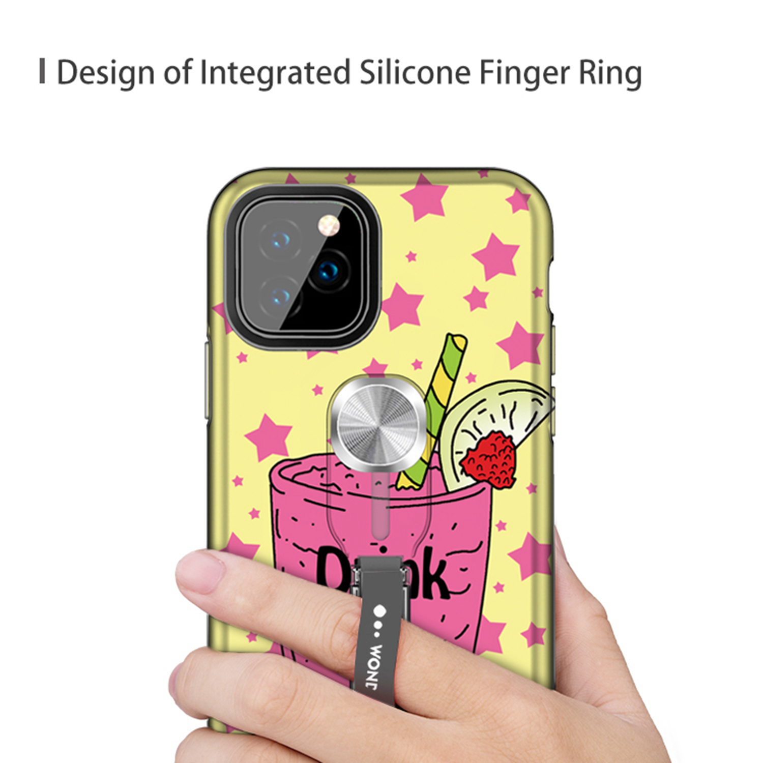 UV Light Color-changing Flower Pattern TPU+PC Phone Case with Finger Ring for iPhone 11 Pro 5.8 inch (2019) - Drink-6