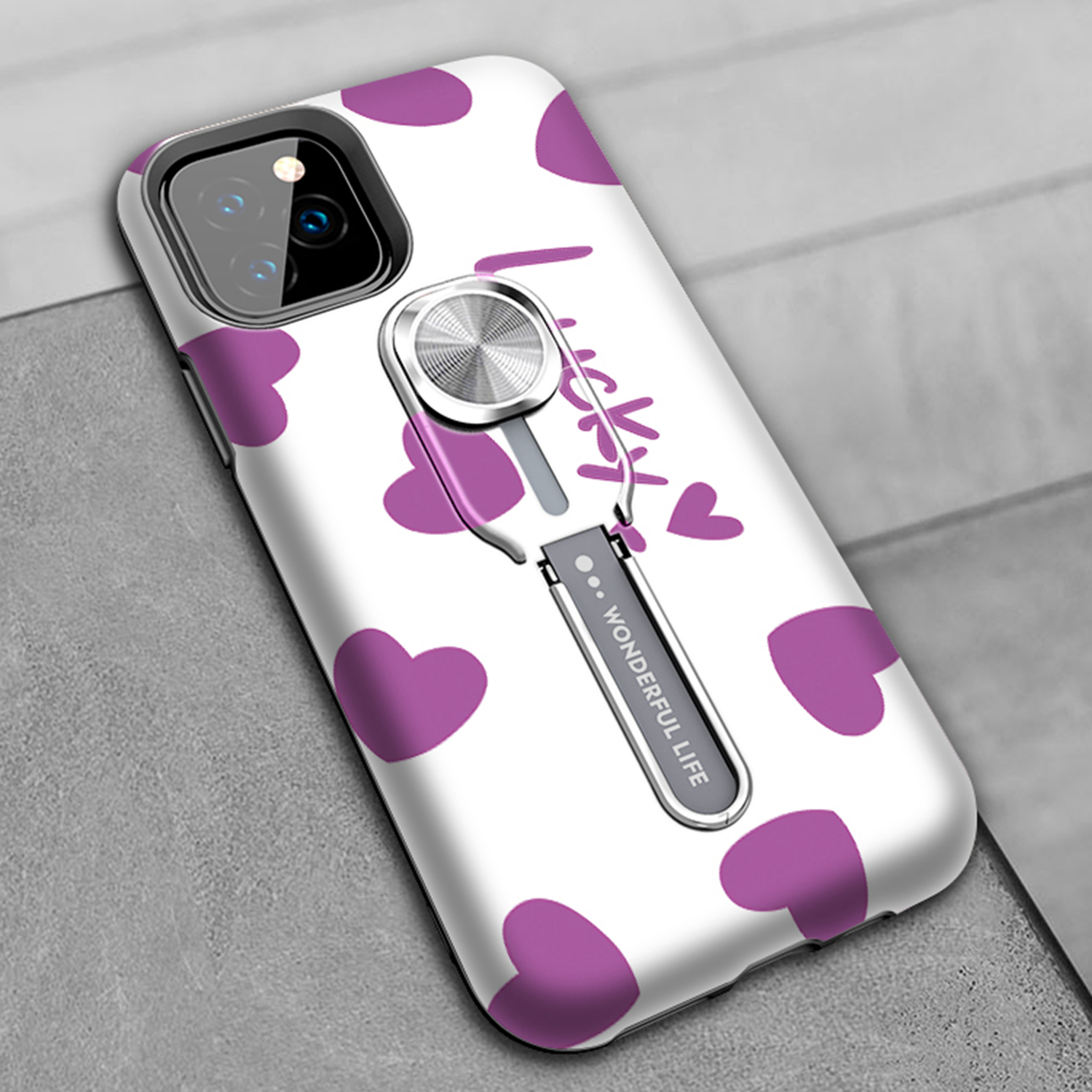 UV Light Color-changing Flower Pattern TPU+PC Phone Case with Finger Ring for iPhone 11 Pro 5.8 inch (2019) - Lucky-12
