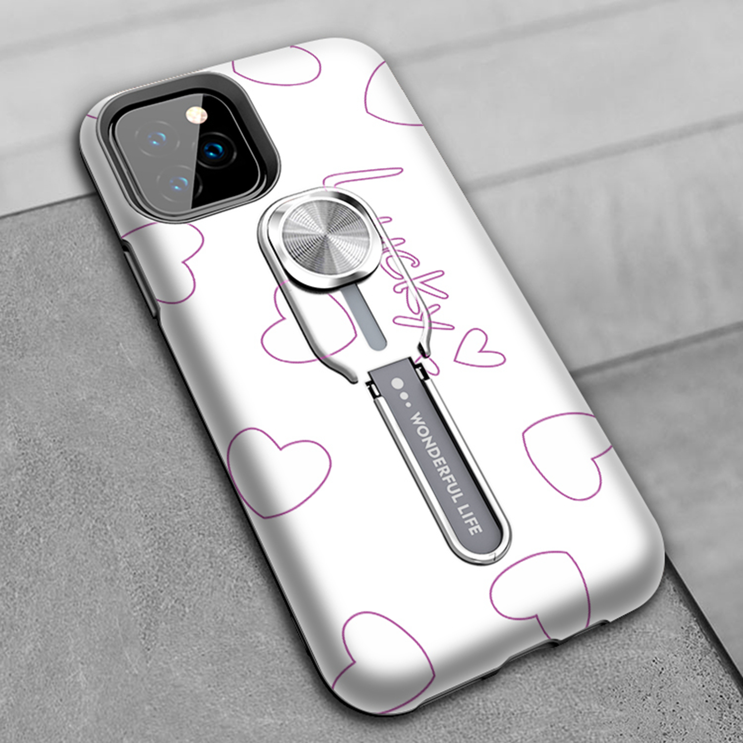 UV Light Color-changing Flower Pattern TPU+PC Phone Case with Finger Ring for iPhone 11 Pro 5.8 inch (2019) - Lucky-13