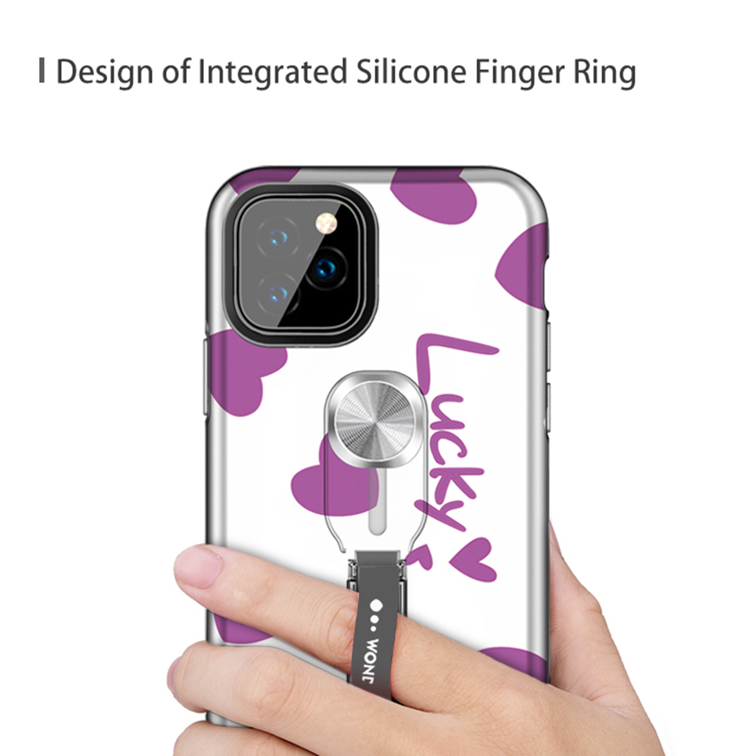 UV Light Color-changing Flower Pattern TPU+PC Phone Case with Finger Ring for iPhone 11 Pro 5.8 inch (2019) - Lucky-6