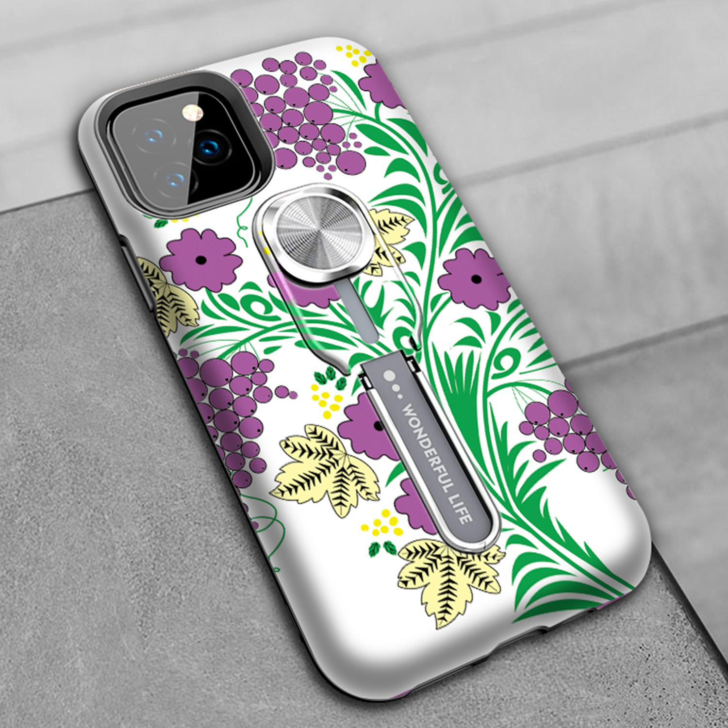 UV Light Color-changing Flower Pattern TPU+PC Phone Case with Finger Ring for iPhone 11 Pro 5.8 inch (2019) - Green-12