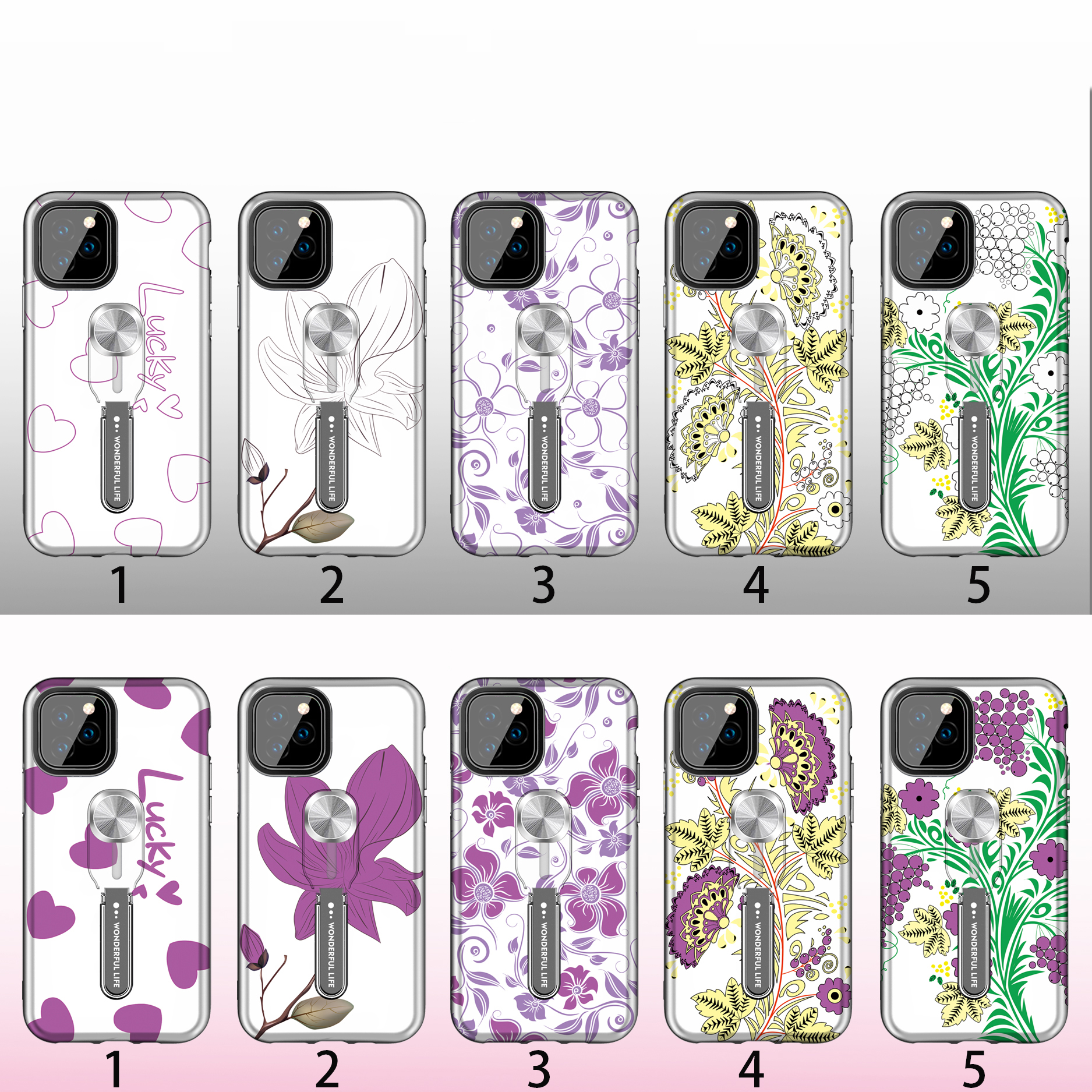 UV Light Color-changing Flower Pattern TPU+PC Phone Case with Finger Ring for iPhone 11 Pro 5.8 inch (2019) - Green-14