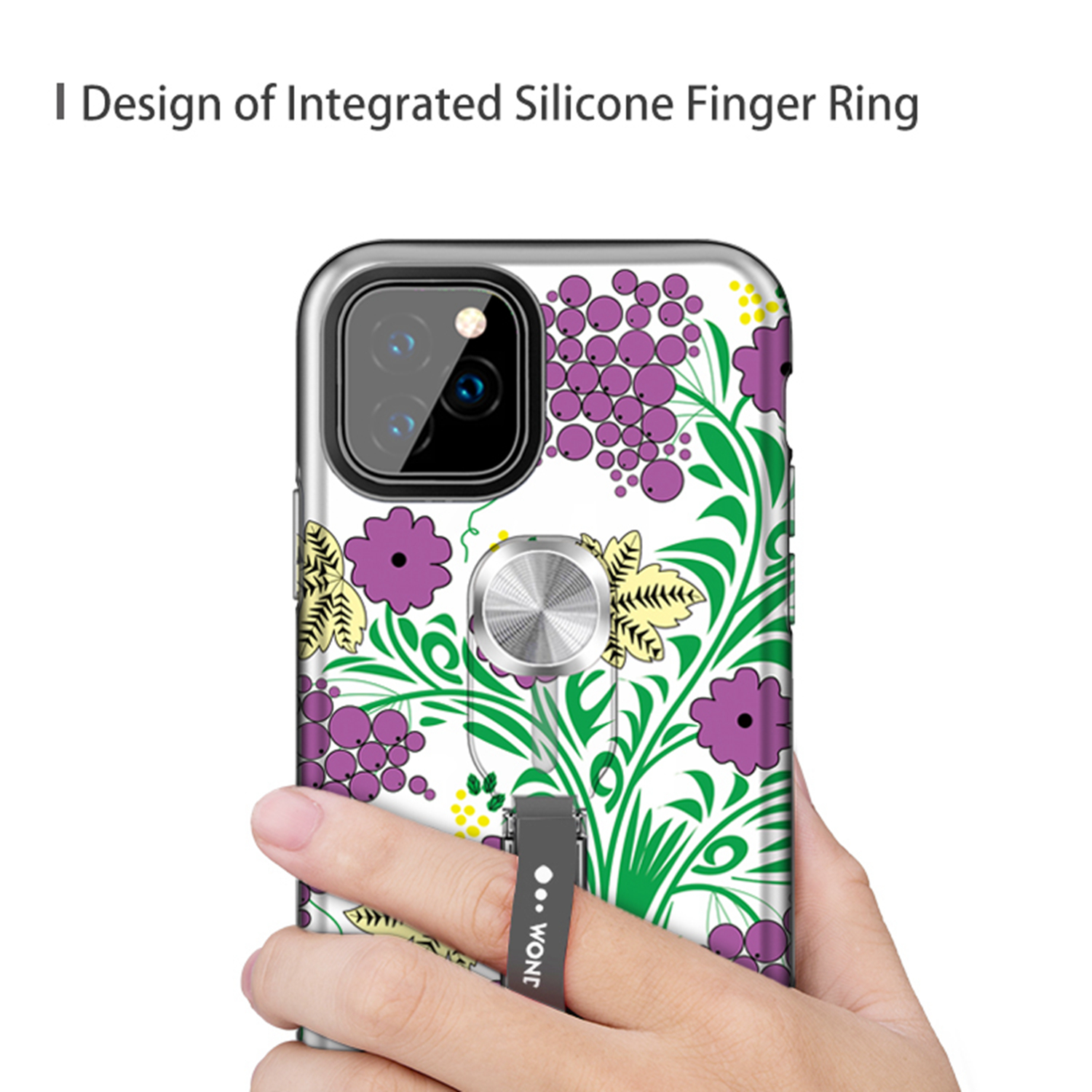 Finger Ring Kickstand PC + TPU Phone Case with Hand Strap [Built-in Magnetic Metal Sheet] for iPhone (2019) 5.8-inch - Purple 5-6