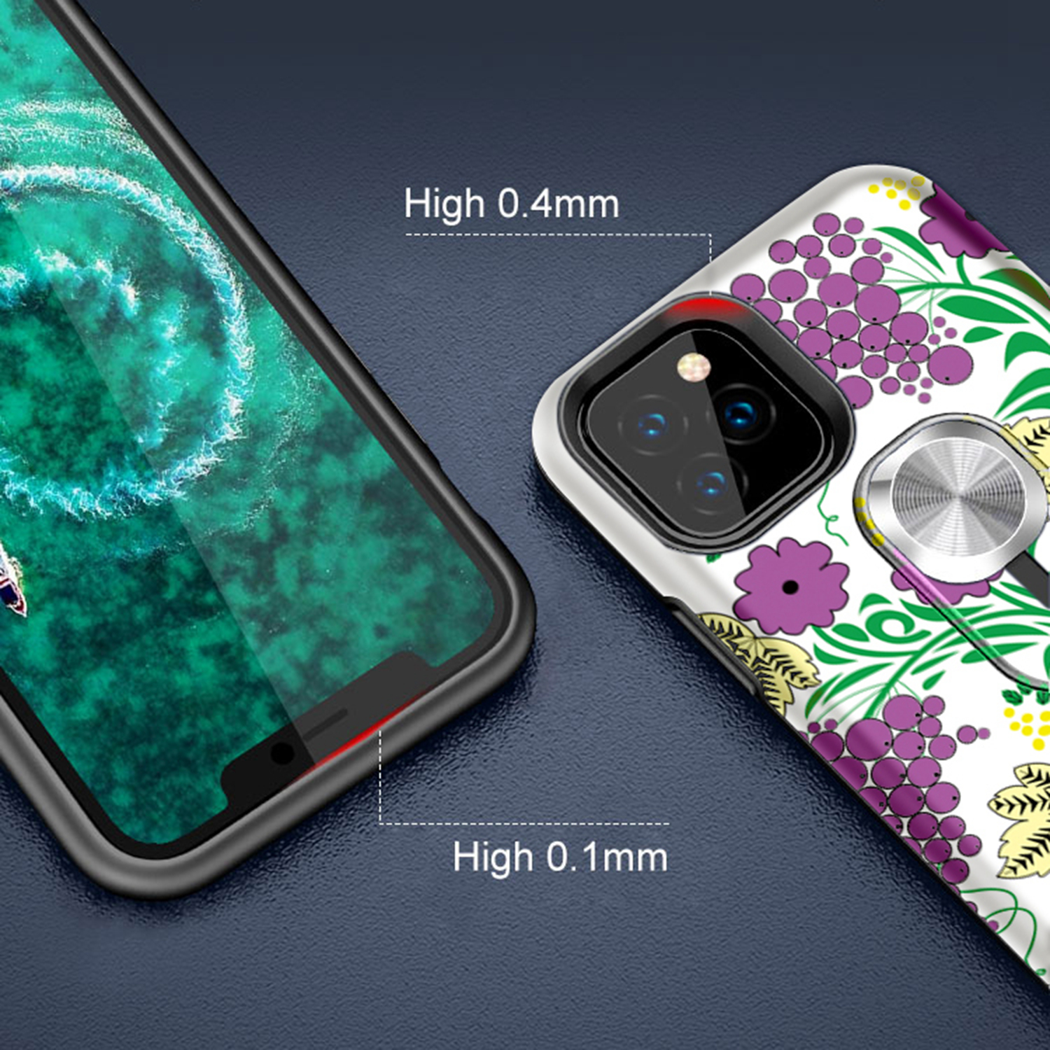 UV Light Color-changing Flower Pattern TPU+PC Phone Case with Finger Ring for iPhone 11 Pro 5.8 inch (2019) - Green-8