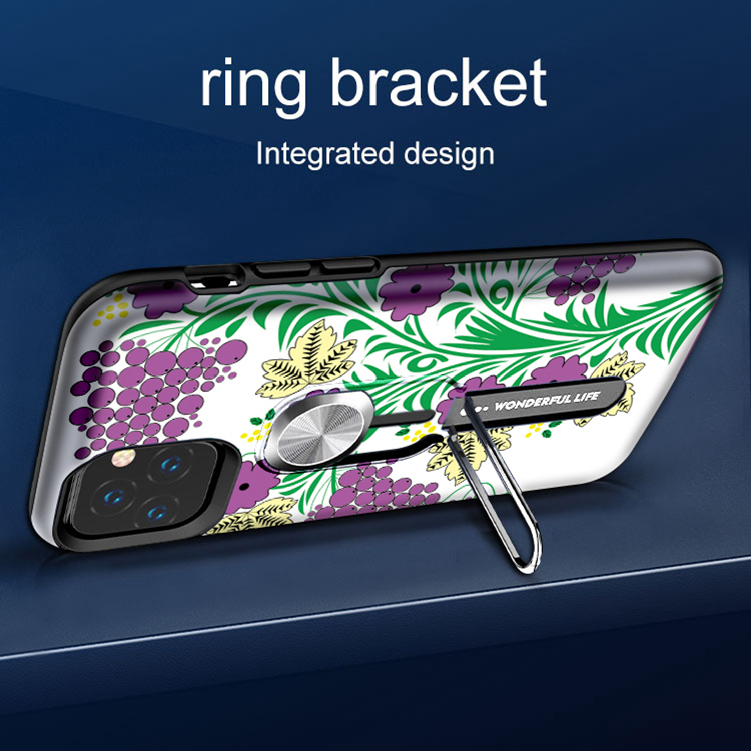 UV Light Color-changing Flower Pattern TPU+PC Phone Case with Finger Ring for iPhone 11 Pro 5.8 inch (2019) - Green-9