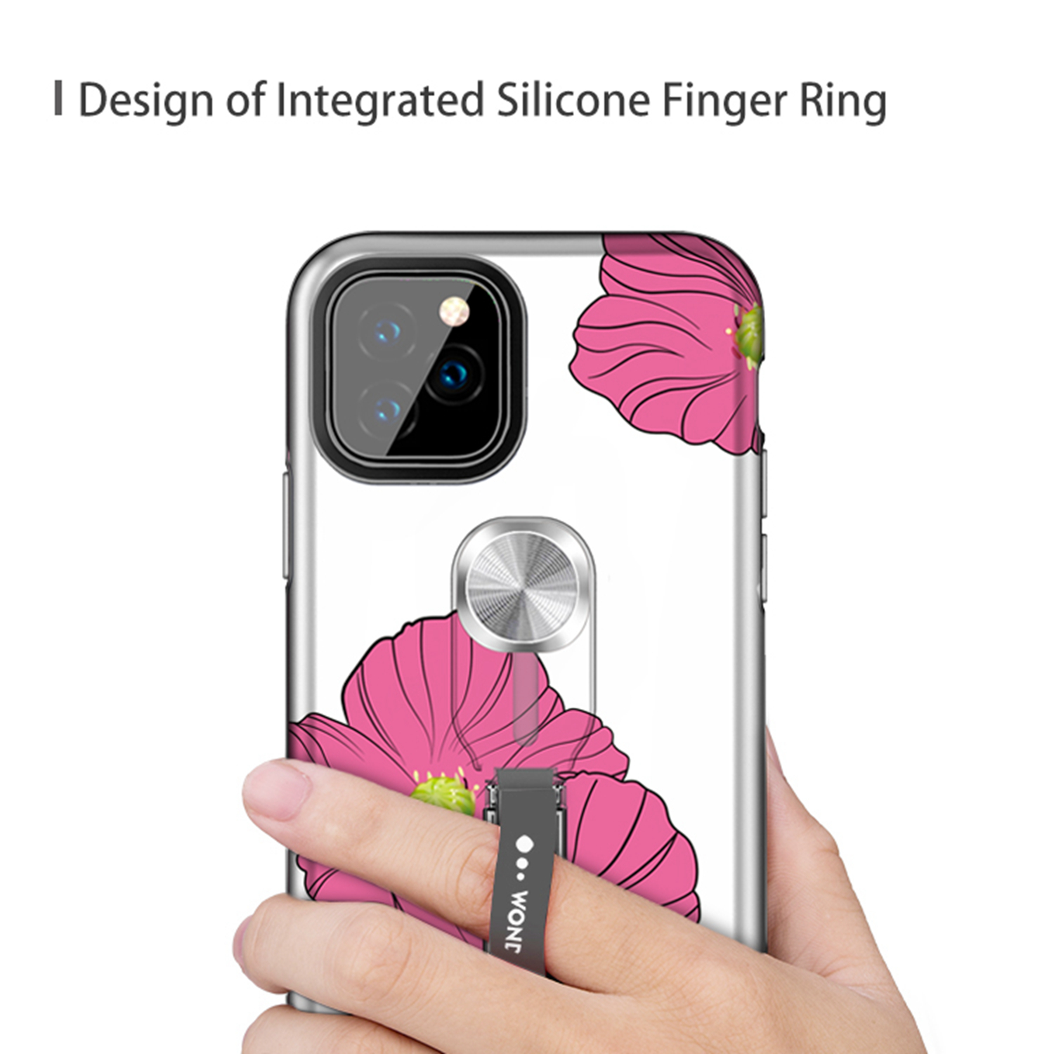 Color-changing Flower Pattern Phone Case with Finger Ring for iPhone (2019) 6.1-inch - Red Flower-6