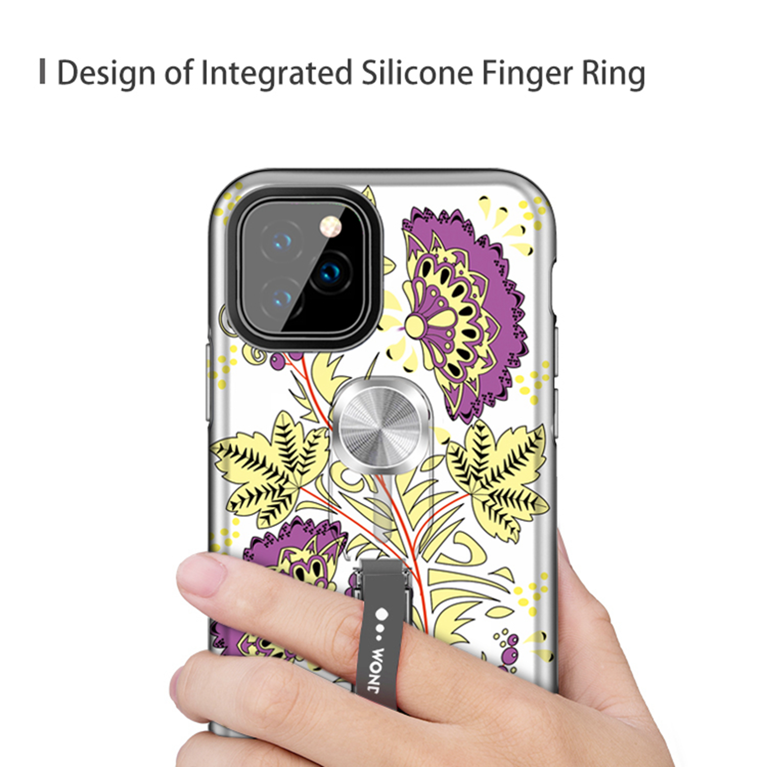 UV Light Color-changing Flower Pattern TPU+PC Phone Case with Finger Ring for iPhone 11 6.1 inch (2019) - Yellow-6