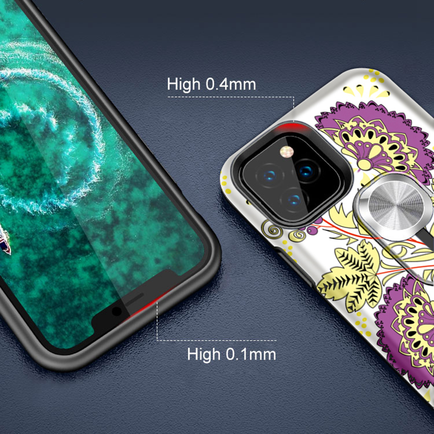 UV Light Color-changing Flower Pattern TPU+PC Phone Case with Finger Ring for iPhone 11 6.1 inch (2019) - Yellow-8