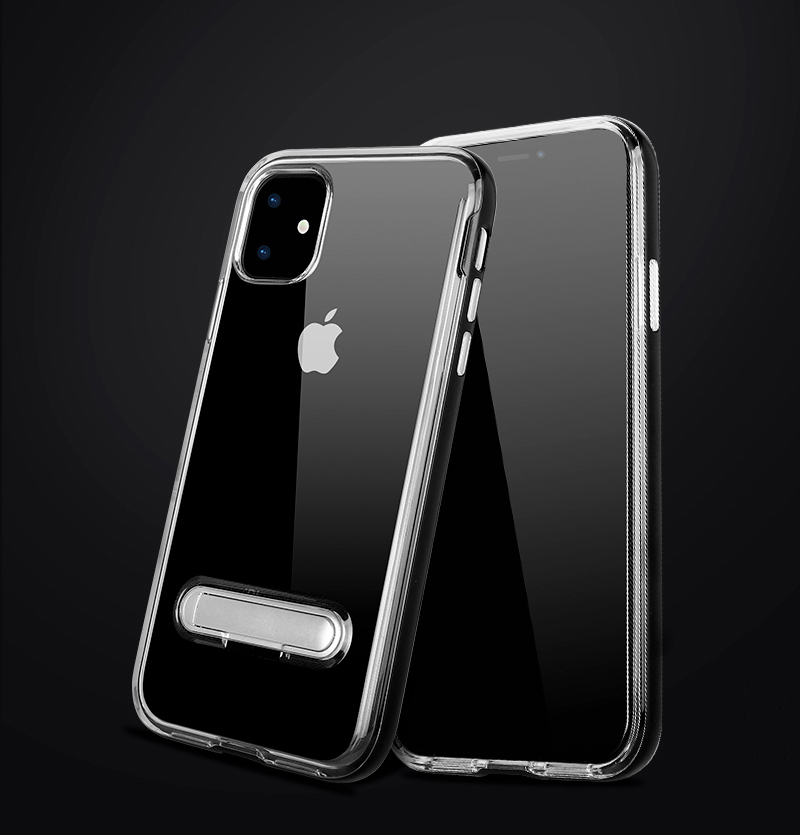 Hybrid Clear Back PC + TPU Kickstand Phone Case Shell for iPhone (2019) 6.1-inch - Gold-1