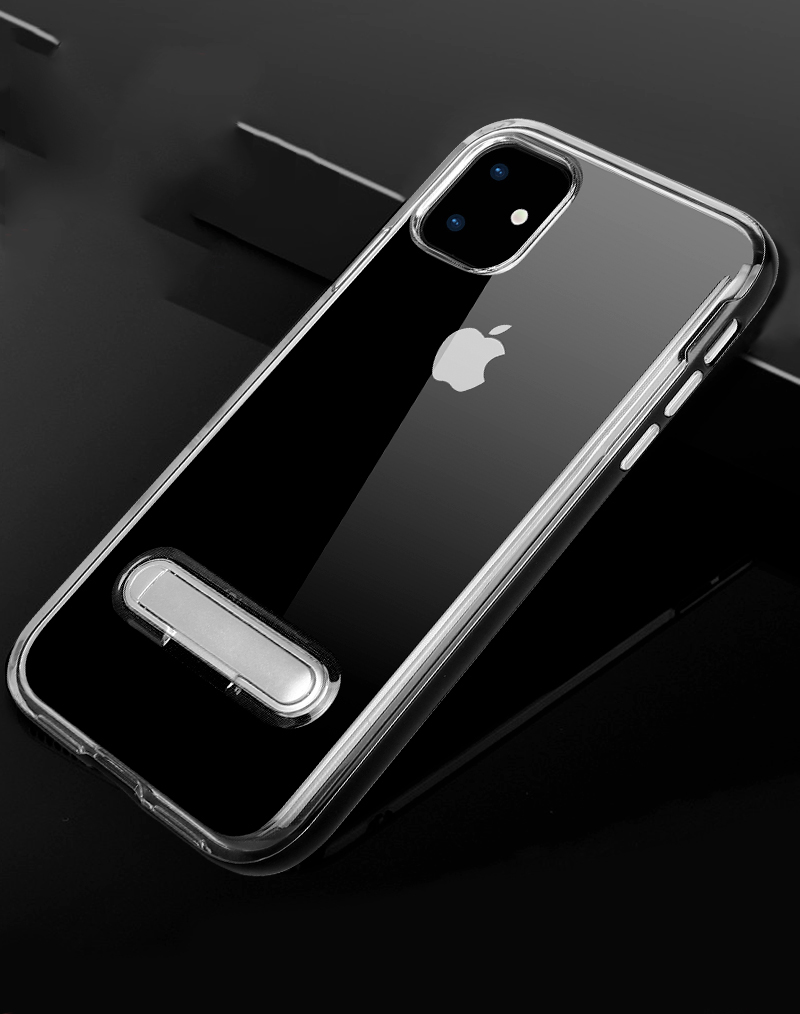 Hybrid Clear Back PC + TPU Kickstand Phone Case Shell for iPhone (2019) 6.1-inch - Gold-3