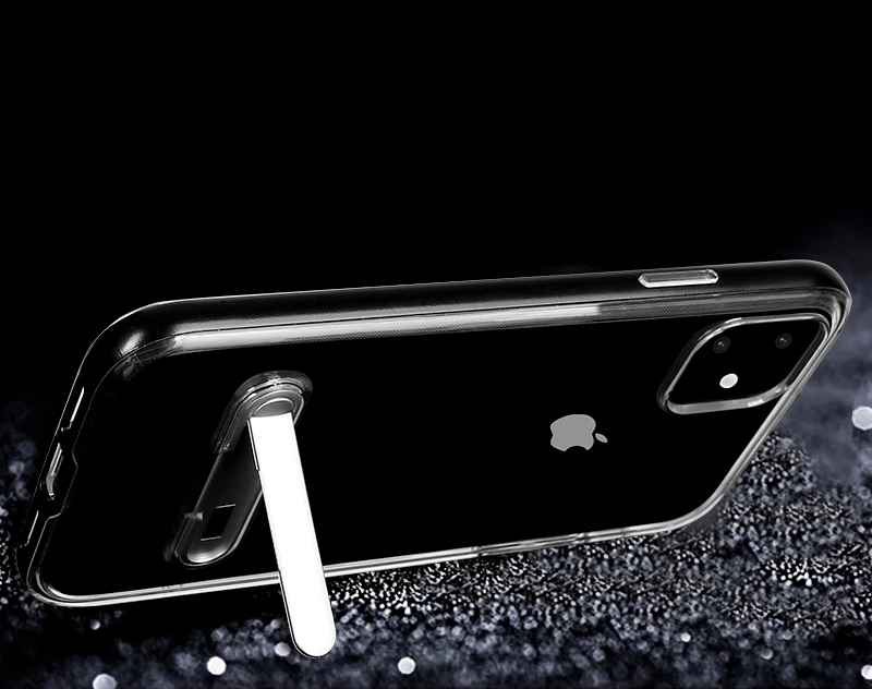Hybrid Clear Back PC + TPU Kickstand Phone Case Shell for iPhone (2019) 6.1-inch - Gold-4