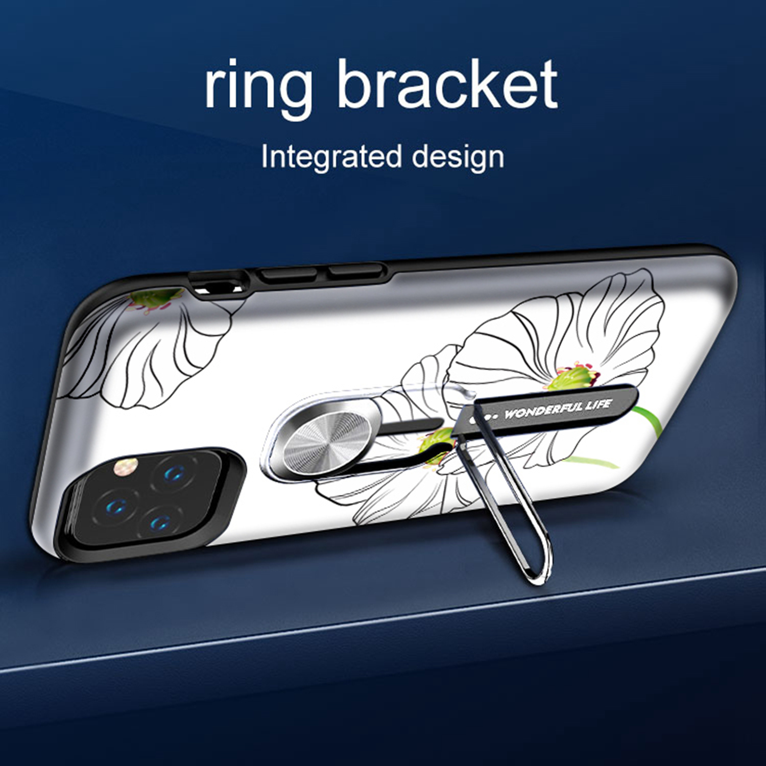 Color-changing Pattern Printing Kickstand Hybrid Case with Finger Ring Holder for iPhone 11 Pro Max 6.5 inch (2019) - Flowers-10