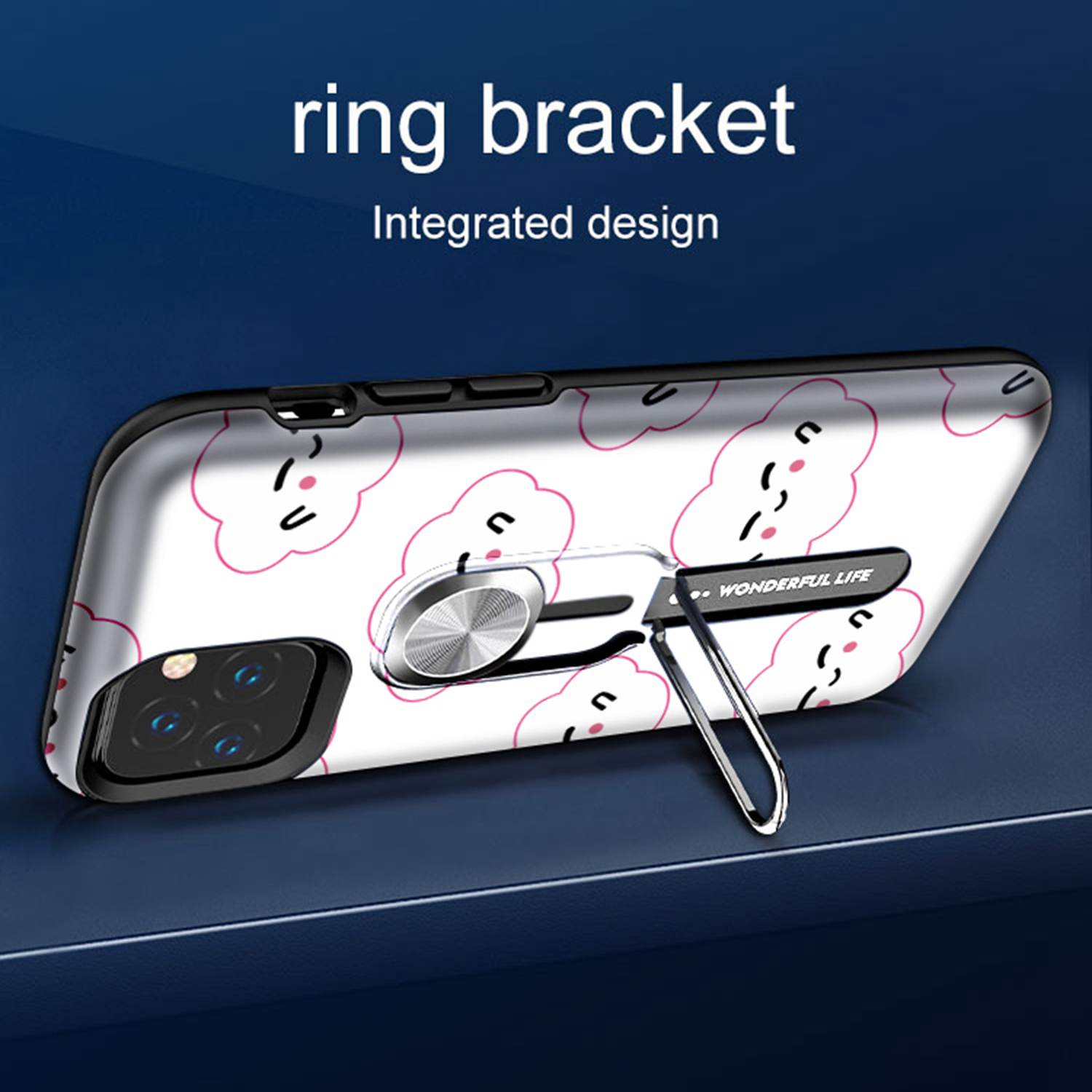 Color-changing Pattern Printing Kickstand Hybrid Case with Finger Ring Holder for iPhone 11 Pro Max 6.5 inch (2019) - Cloud-10