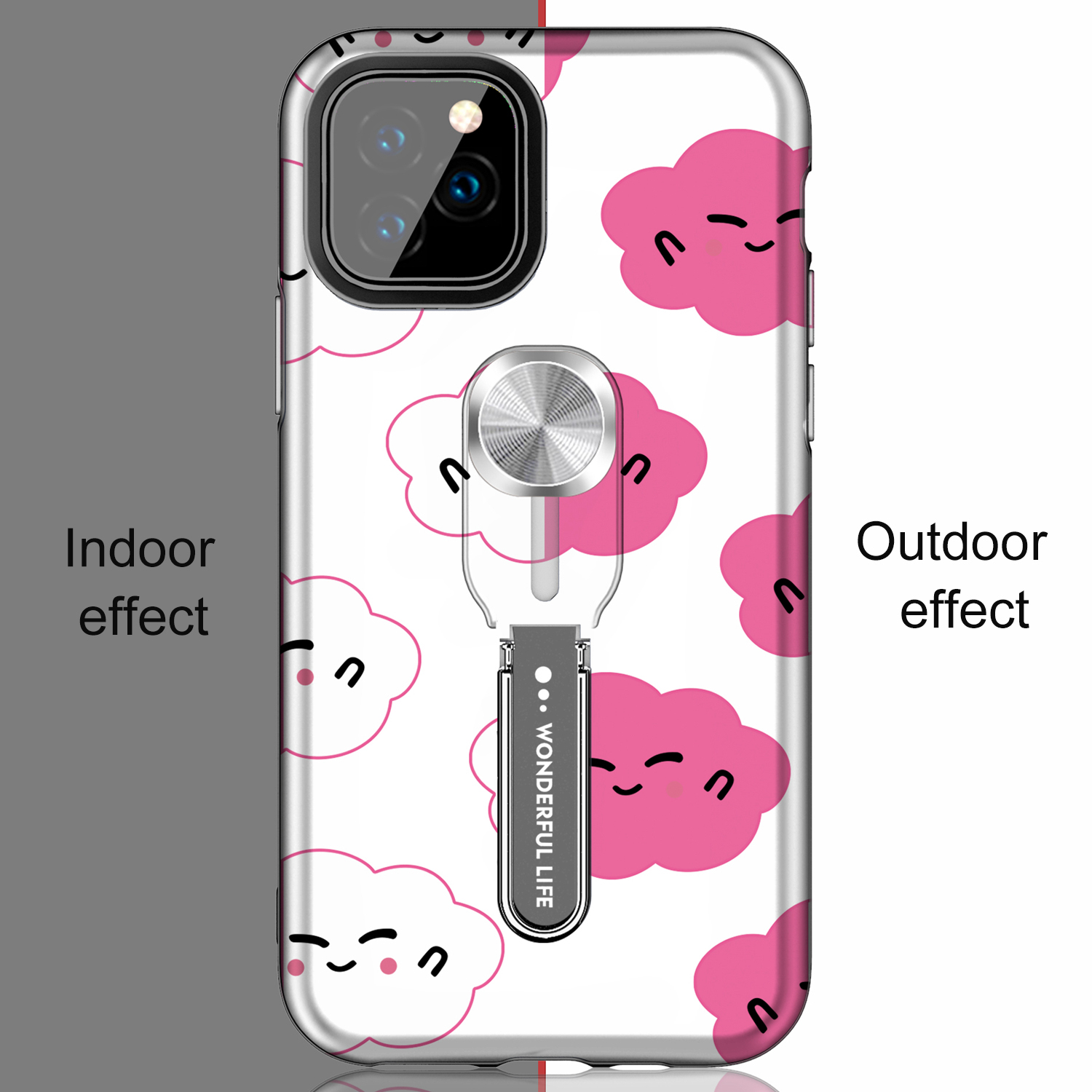 Color-changing Pattern Printing Kickstand Hybrid Case with Finger Ring Holder for iPhone 11 Pro Max 6.5 inch (2019) - Cloud-11