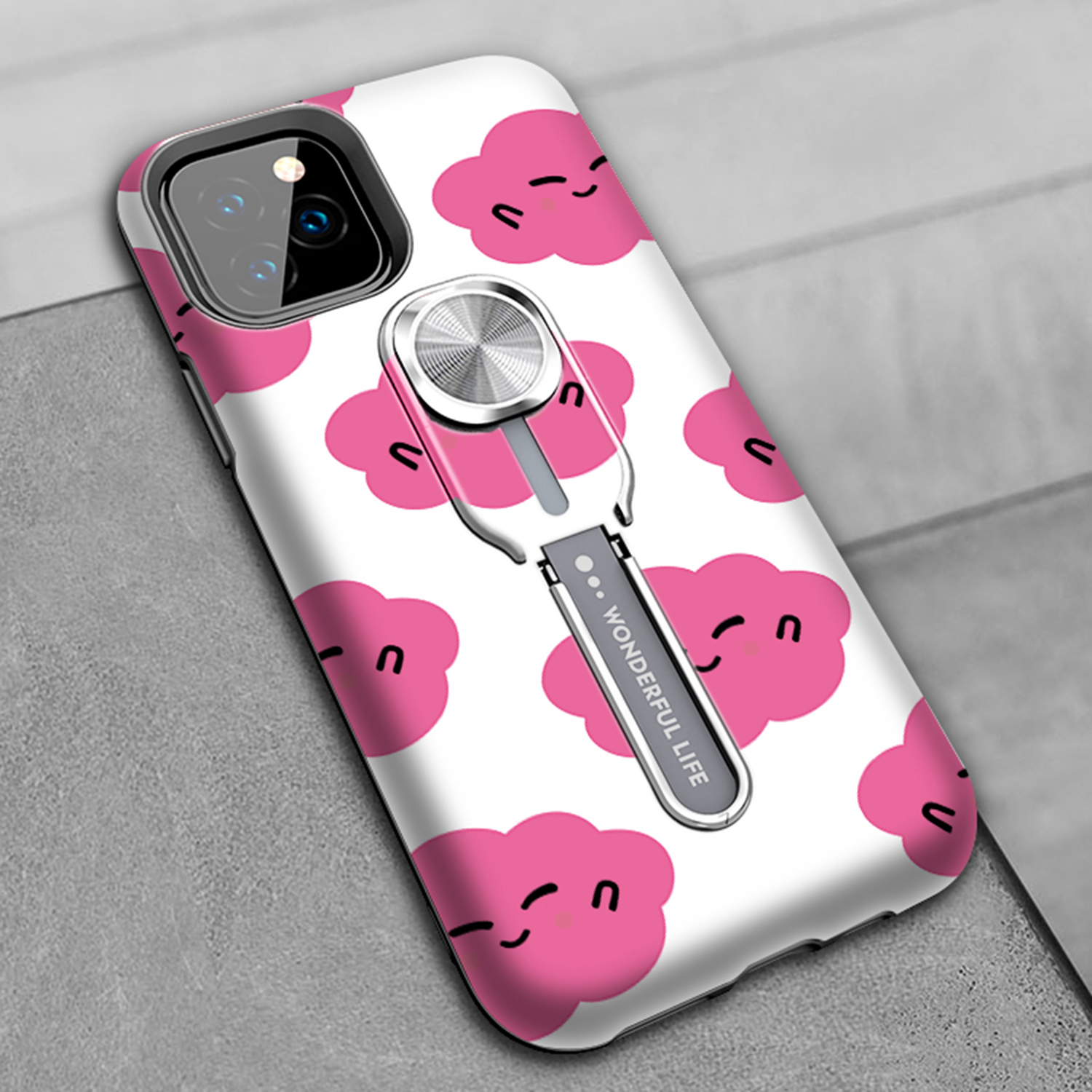 Color-changing Pattern Printing Kickstand Hybrid Case with Finger Ring Holder for iPhone 11 Pro Max 6.5 inch (2019) - Cloud-12
