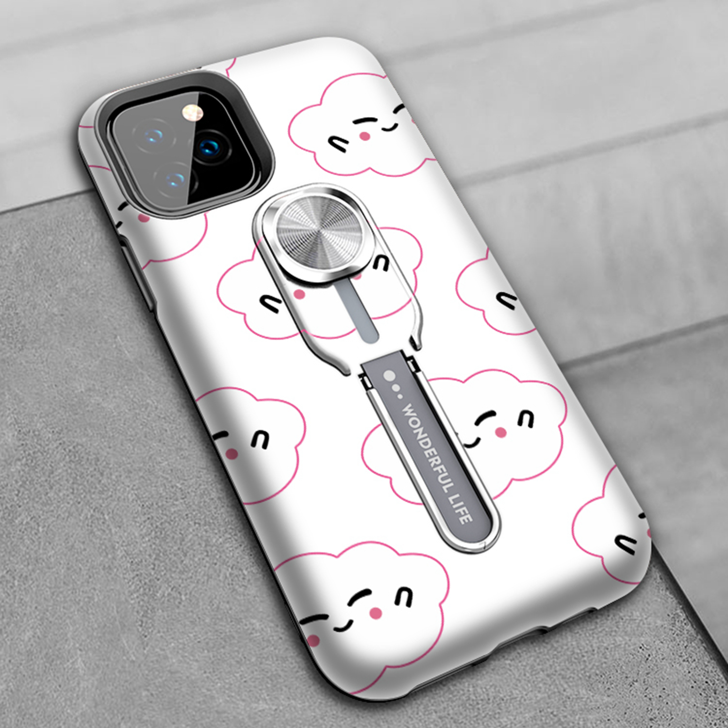 Color-changing Pattern Printing Kickstand Hybrid Case with Finger Ring Holder for iPhone 11 Pro Max 6.5 inch (2019) - Cloud-13