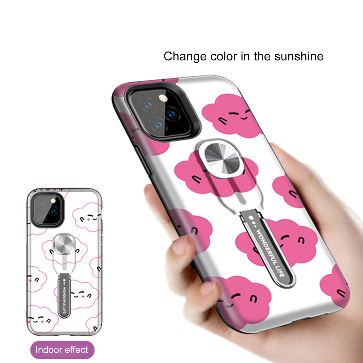 Color-changing Pattern Printing Kickstand Hybrid Case with Finger Ring Holder for iPhone 11 Pro Max 6.5 inch (2019) - Cloud-5