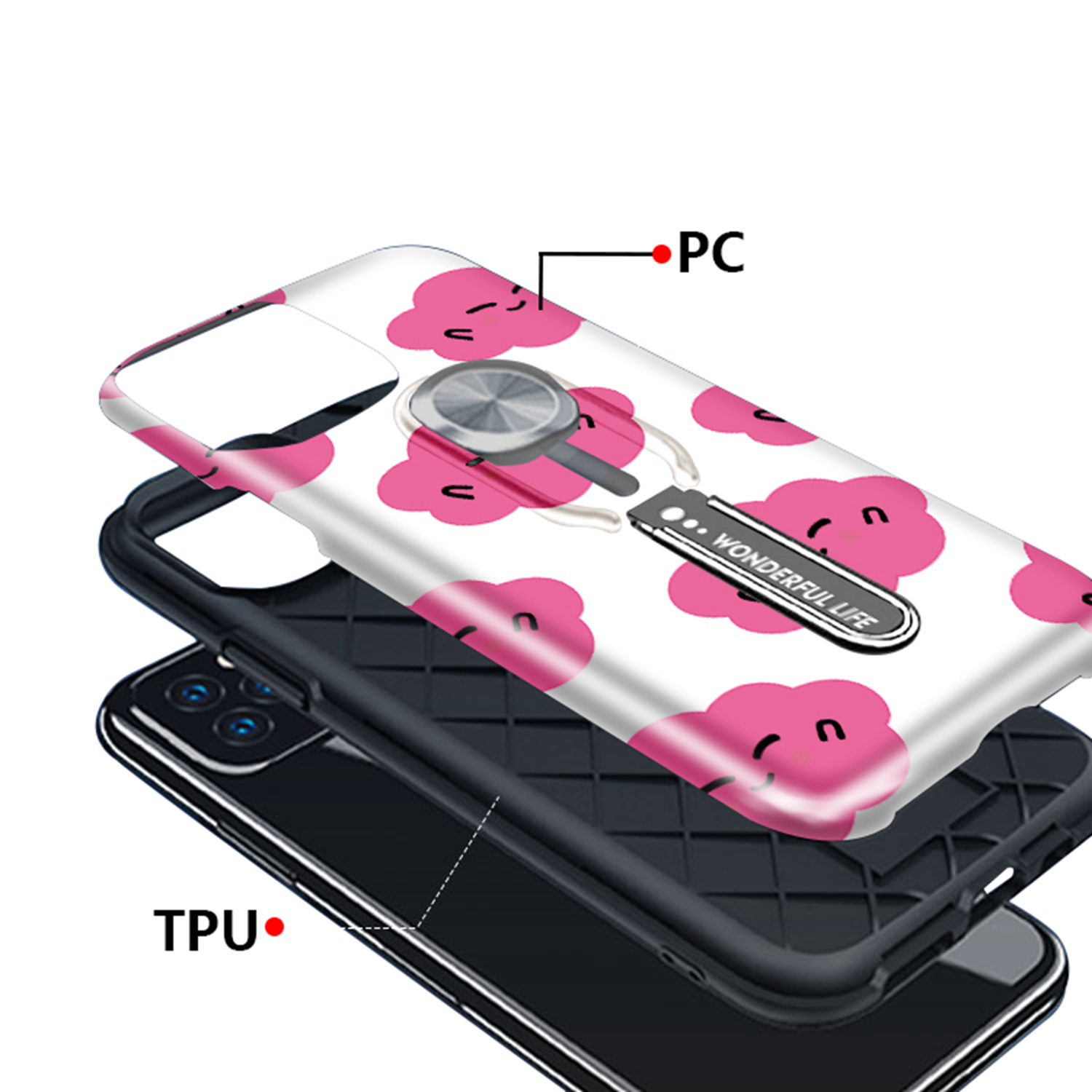 Color-changing Pattern Printing Kickstand Hybrid Case with Finger Ring Holder for iPhone 11 Pro Max 6.5 inch (2019) - Cloud-7