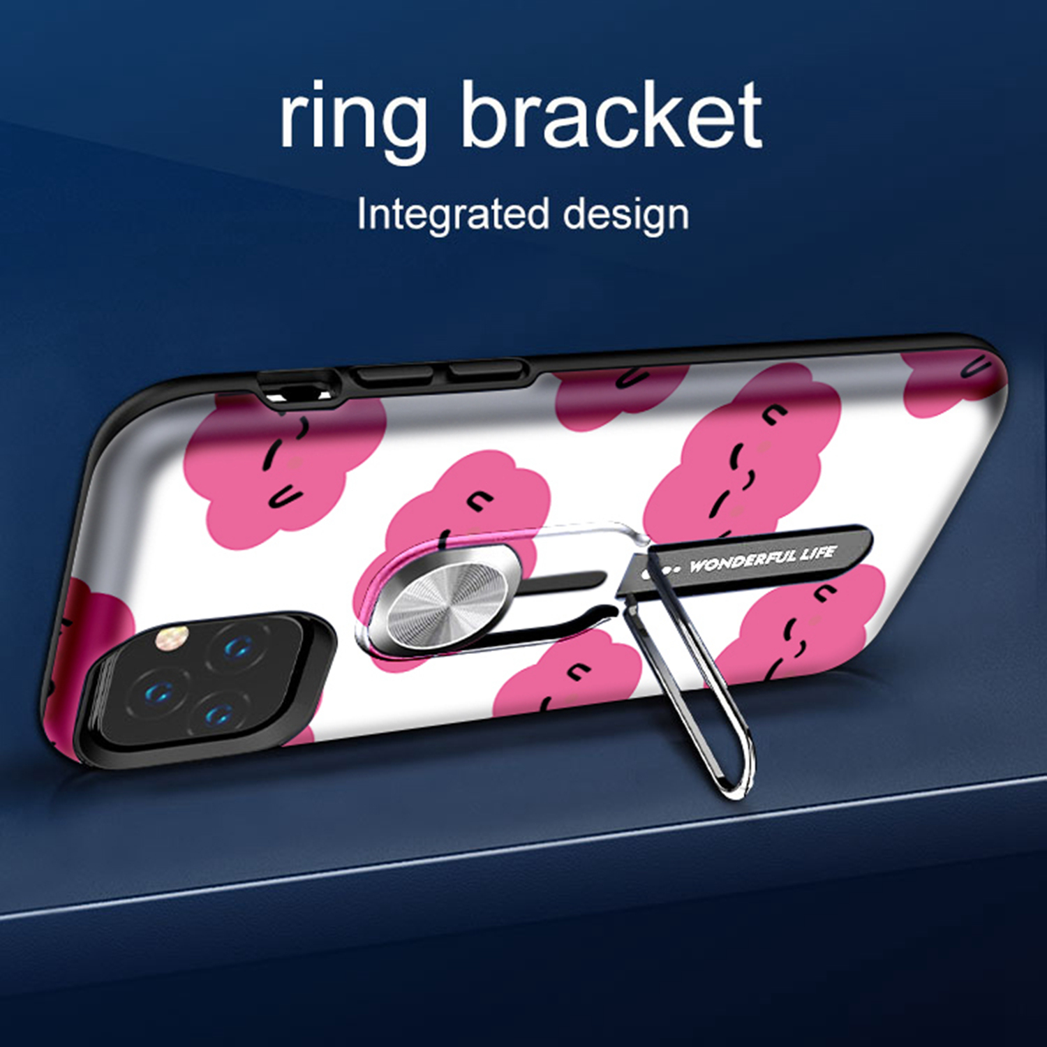 Color-changing Pattern Printing Kickstand Hybrid Case with Finger Ring Holder for iPhone 11 Pro Max 6.5 inch (2019) - Cloud-9