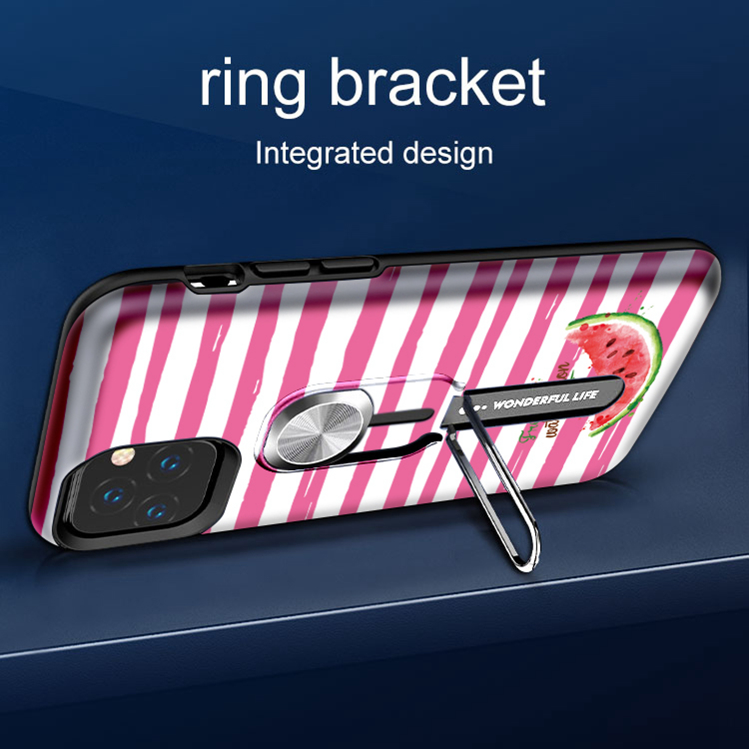 Color-changing Pattern Printing Kickstand Hybrid Case with Finger Ring Holder for iPhone 11 Pro Max 6.5 inch (2019) - Watermelon-9