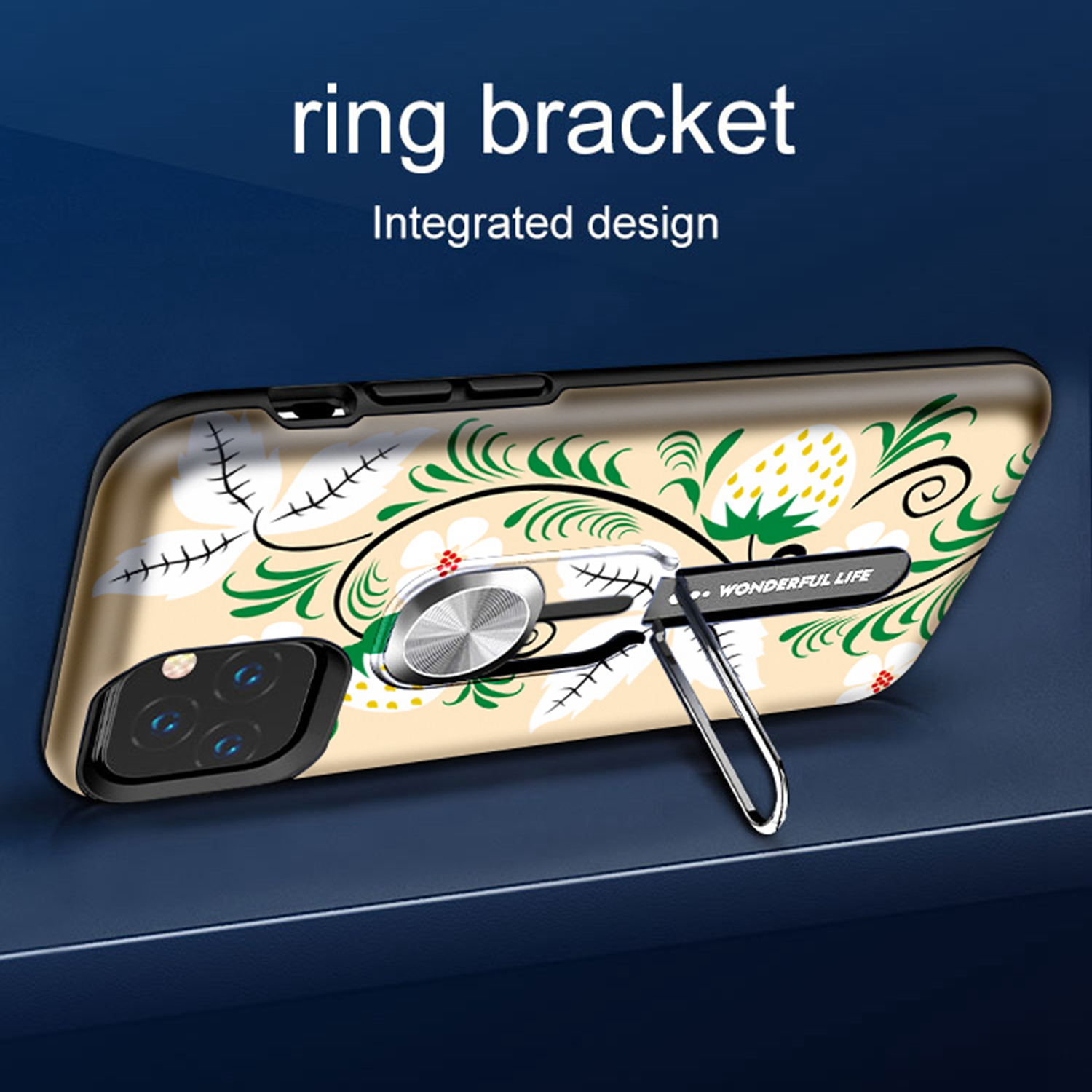 Color-changing Pattern Printing Kickstand Hybrid Case with Finger Ring Holder for iPhone 11 Pro Max 6.5 inch (2019) - Strawberry-10
