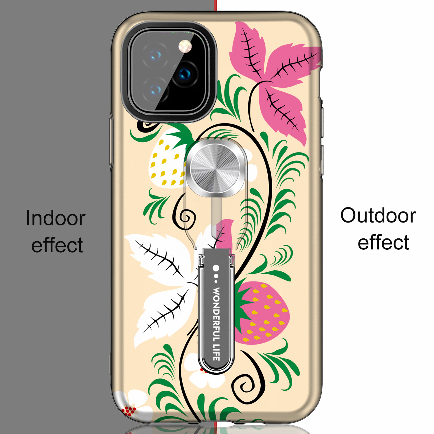 Color-changing Pattern Printing Kickstand Hybrid Case with Finger Ring Holder for iPhone 11 Pro Max 6.5 inch (2019) - Strawberry-11