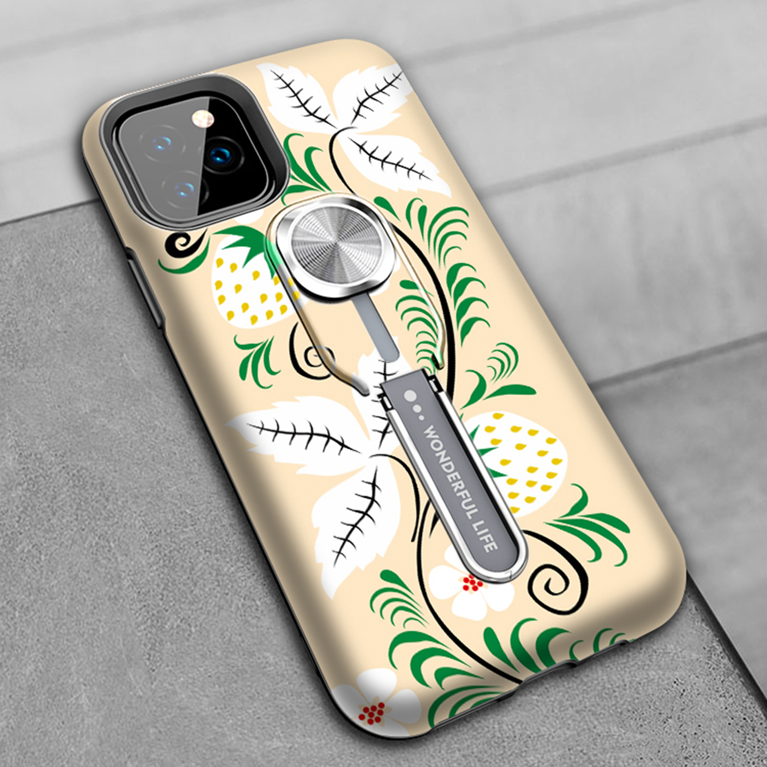 Color-changing Pattern Printing Kickstand Hybrid Case with Finger Ring Holder for iPhone 11 Pro Max 6.5 inch (2019) - Strawberry-12