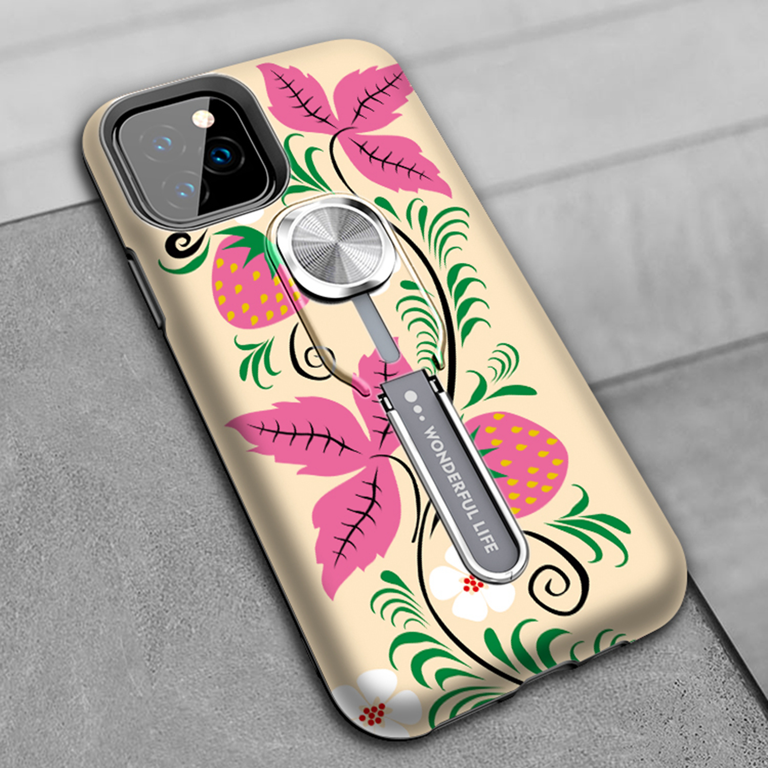 Color-changing Pattern Printing Kickstand Hybrid Case with Finger Ring Holder for iPhone 11 Pro Max 6.5 inch (2019) - Strawberry-13