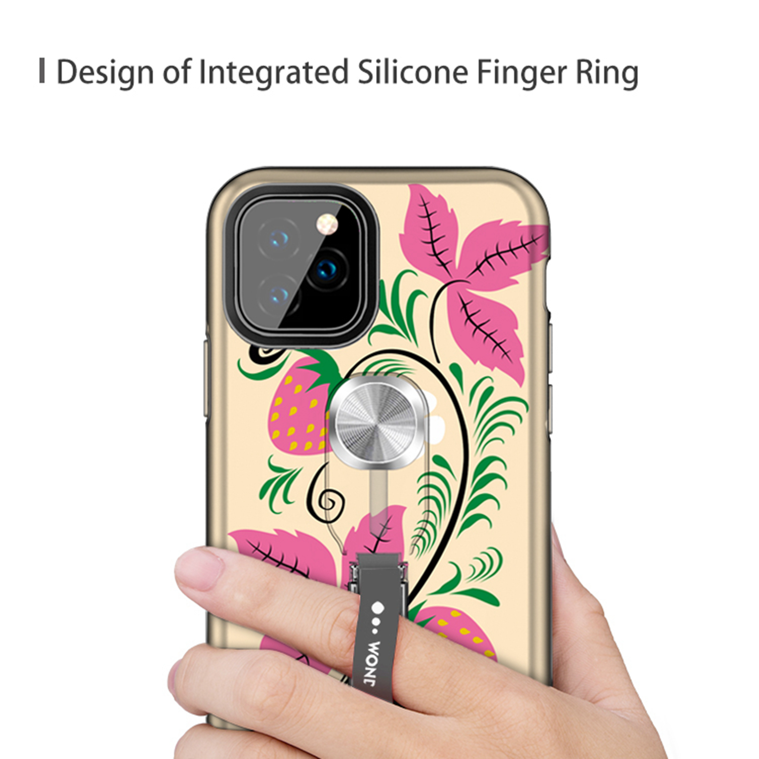 Color-changing Pattern Printing Kickstand Hybrid Case with Finger Ring Holder for iPhone 11 Pro Max 6.5 inch (2019) - Strawberry-6