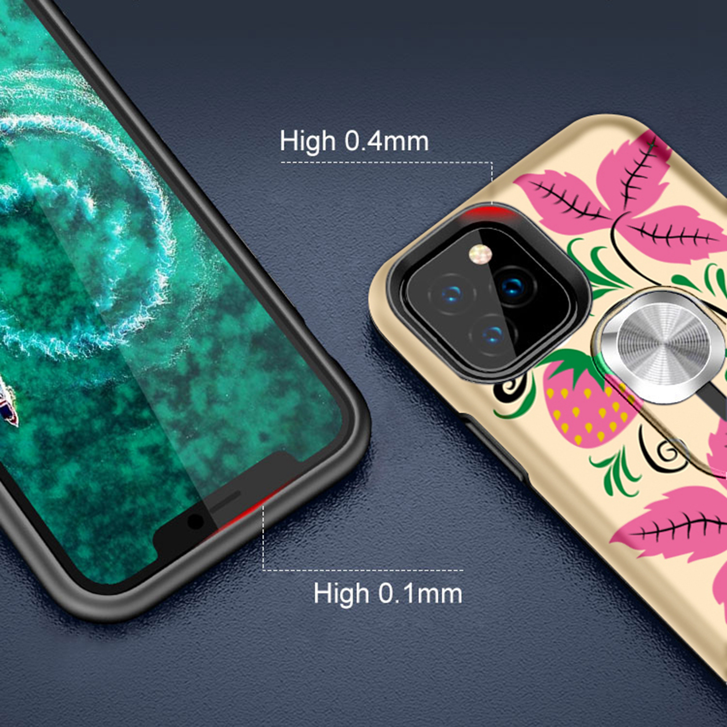 Color-changing Pattern Printing Kickstand Hybrid Case with Finger Ring Holder for iPhone 11 Pro Max 6.5 inch (2019) - Strawberry-8