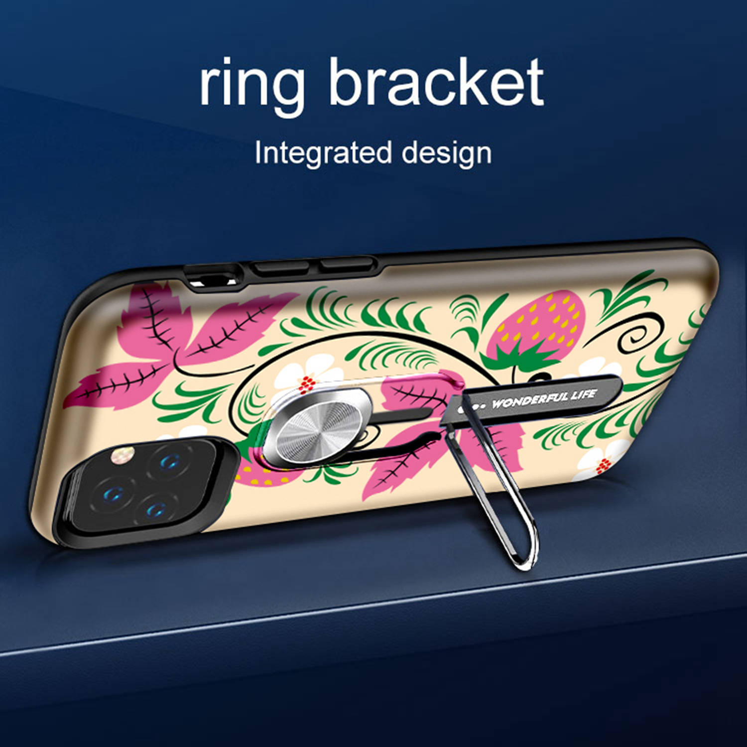 Color-changing Pattern Printing Kickstand Hybrid Case with Finger Ring Holder for iPhone 11 Pro Max 6.5 inch (2019) - Strawberry-9