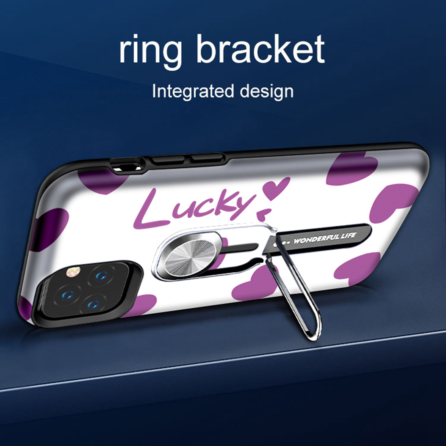 Color-changing Pattern Printing Kickstand Hybrid Case with Finger Ring Holder for iPhone 11 Pro Max 6.5 inch (2019) - Lucky-9