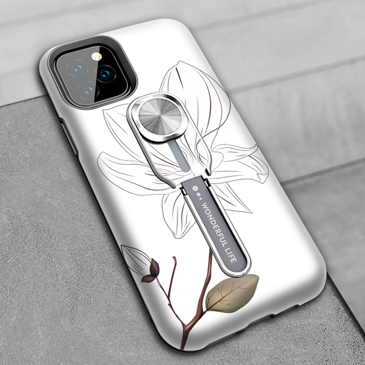 Color-changing Pattern Printing Kickstand Hybrid Case with Finger Ring Holder for iPhone 11 Pro Max 6.5 inch (2019) - Purple Flower-12