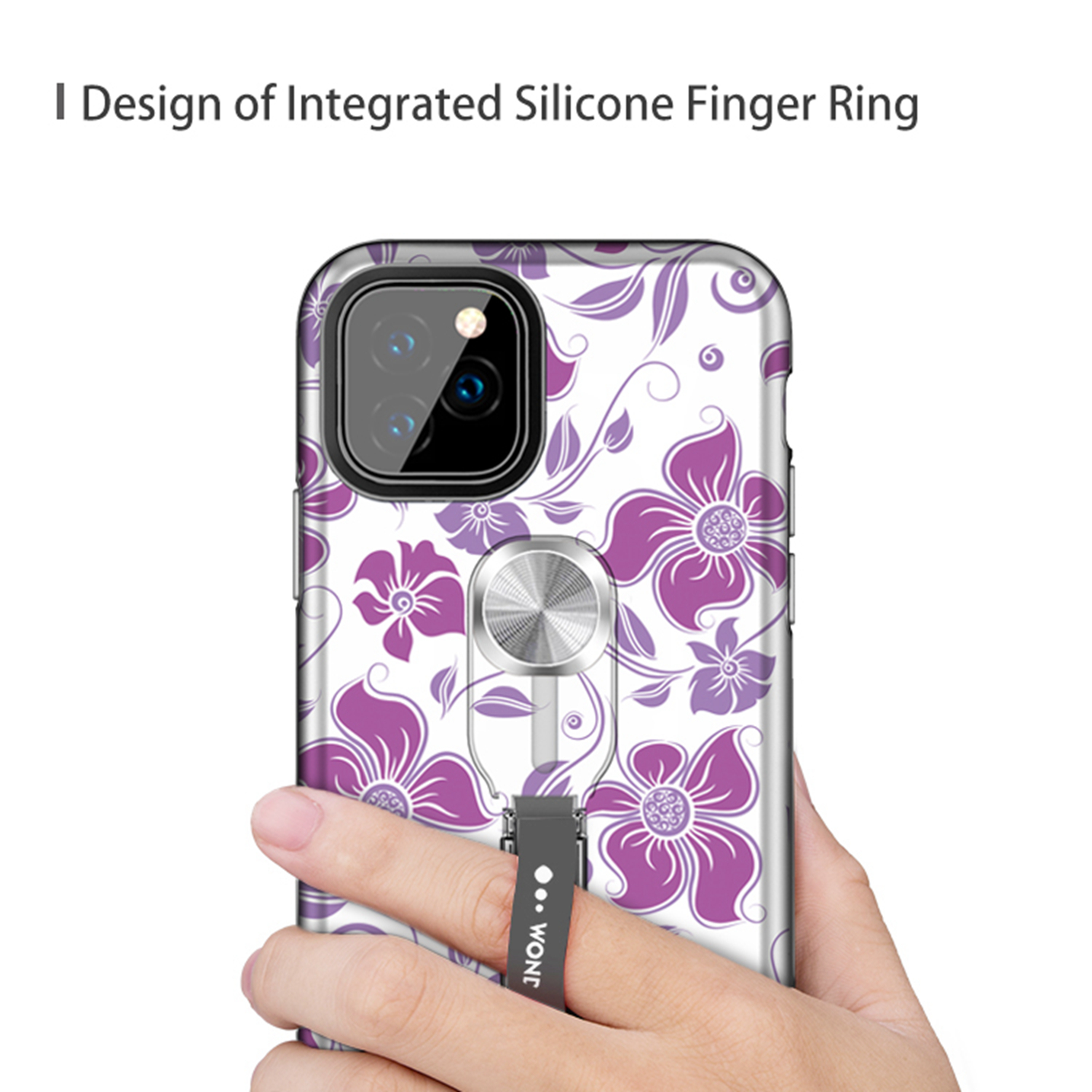 Color-changing Pattern Printing Kickstand Hybrid Case with Finger Ring Holder for iPhone 11 Pro Max 6.5 inch (2019) - Purple Flower Vine-6