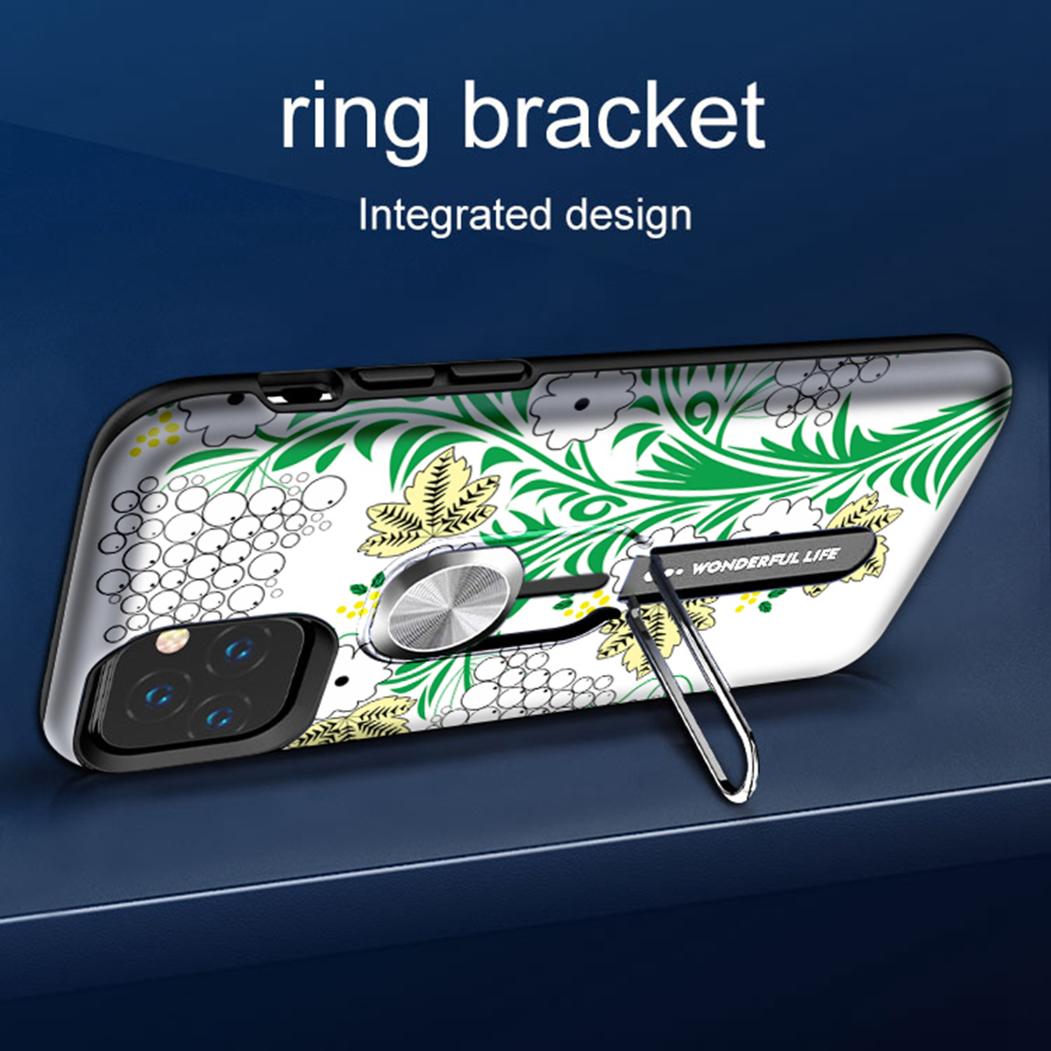 Color-changing Pattern Printing Kickstand Hybrid Case with Finger Ring Holder for iPhone 11 Pro Max 6.5 inch (2019) - Green Plant-10
