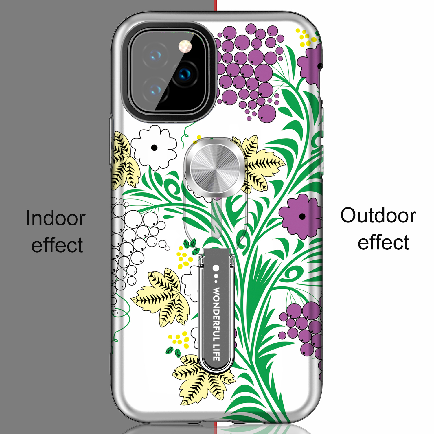 Color-changing Pattern Printing Kickstand Hybrid Case with Finger Ring Holder for iPhone 11 Pro Max 6.5 inch (2019) - Green Plant-11