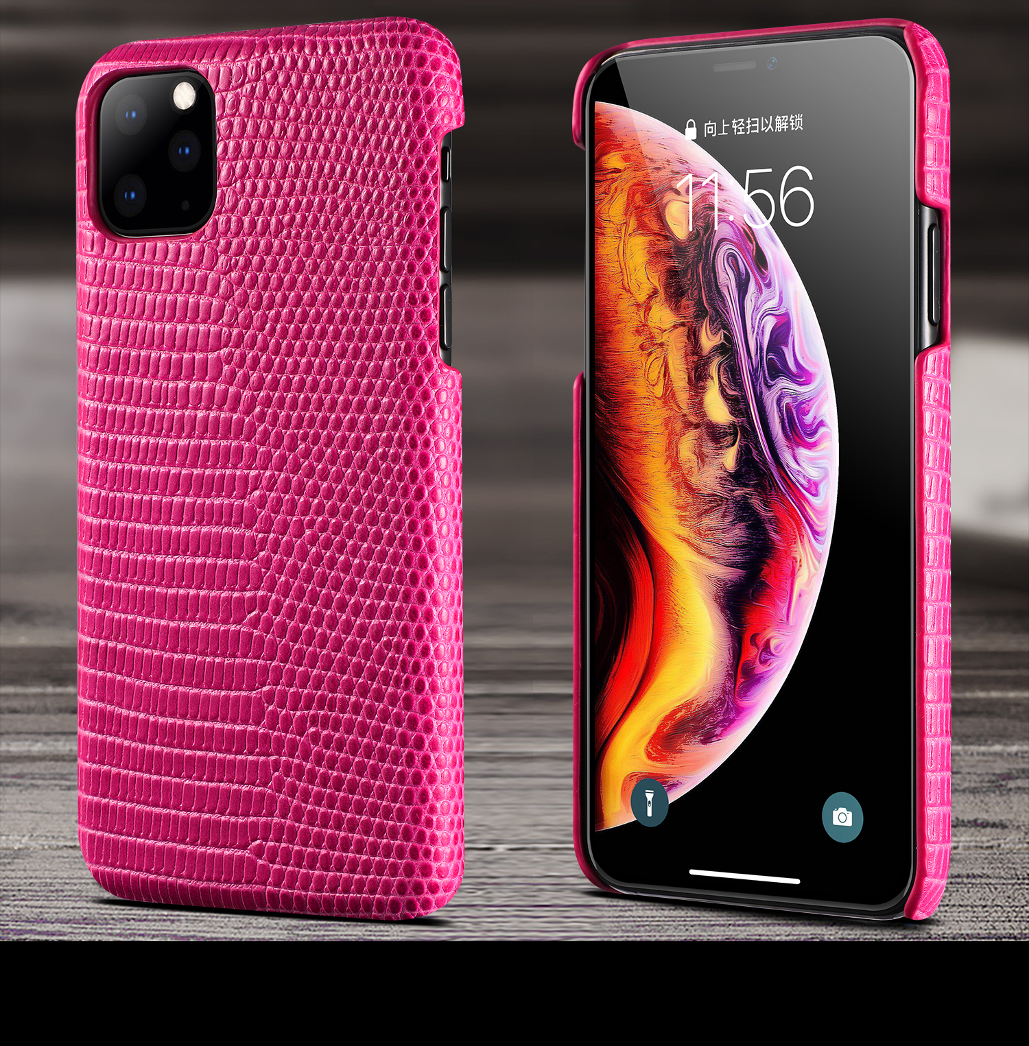 Capa De PC Revestida De Couro Genuíno Do Teste Padrão Do Lagarto Para O Iphone 11 Pro Máximo 6,5 Polegadas - Rosa